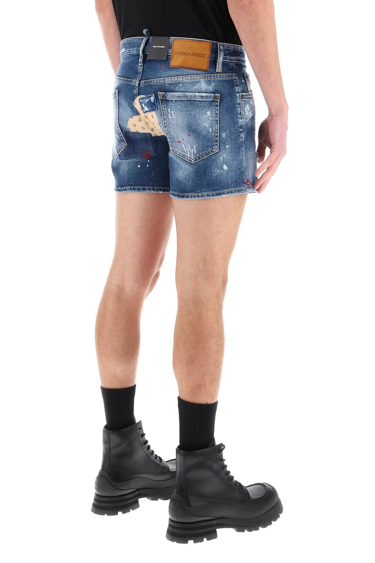 Shop Dsquared2 Sexy 70's Shorts In Worn Out Booty Denim In Blue