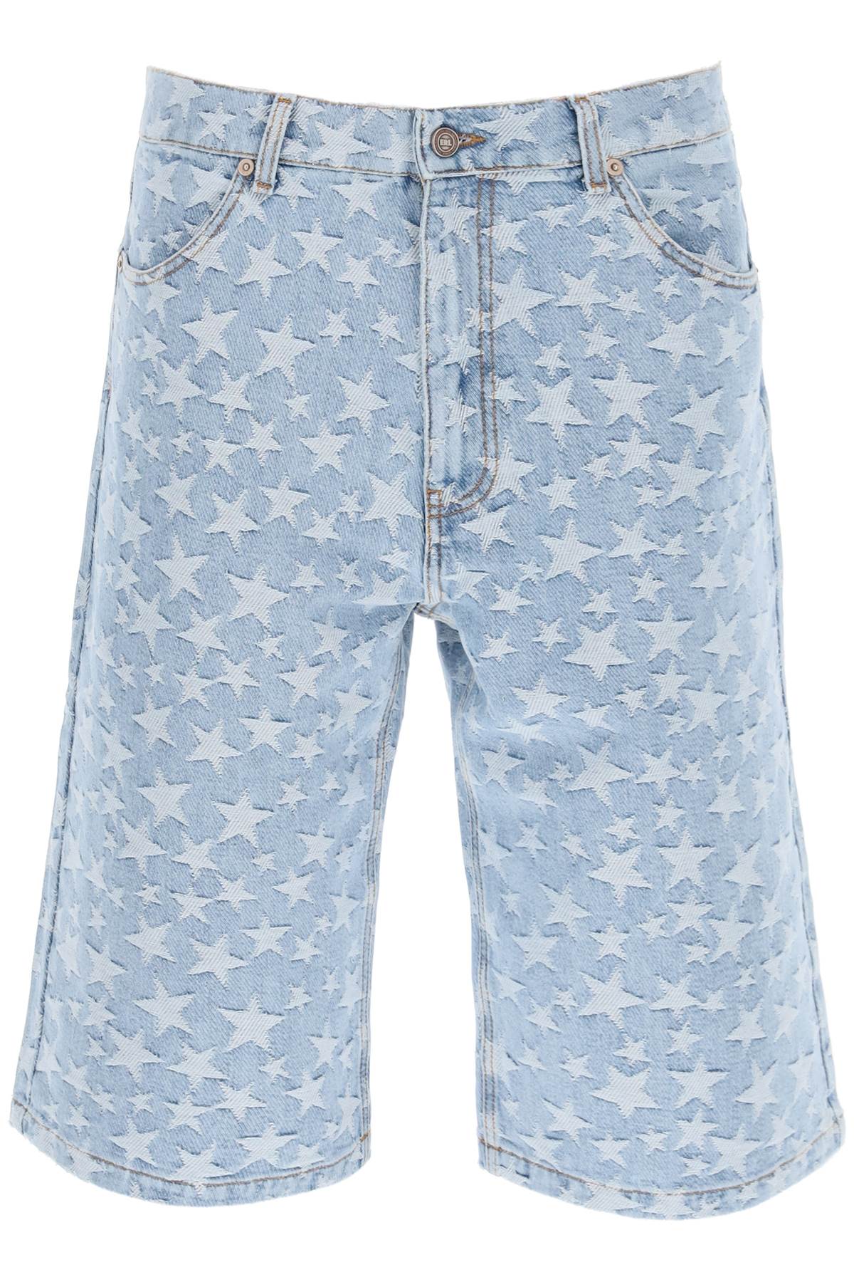 Shop Erl Jacquard Denim Shorts In Blue