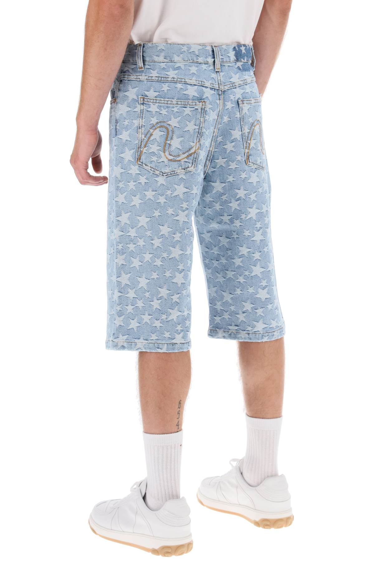 Shop Erl Jacquard Denim Shorts In Blue