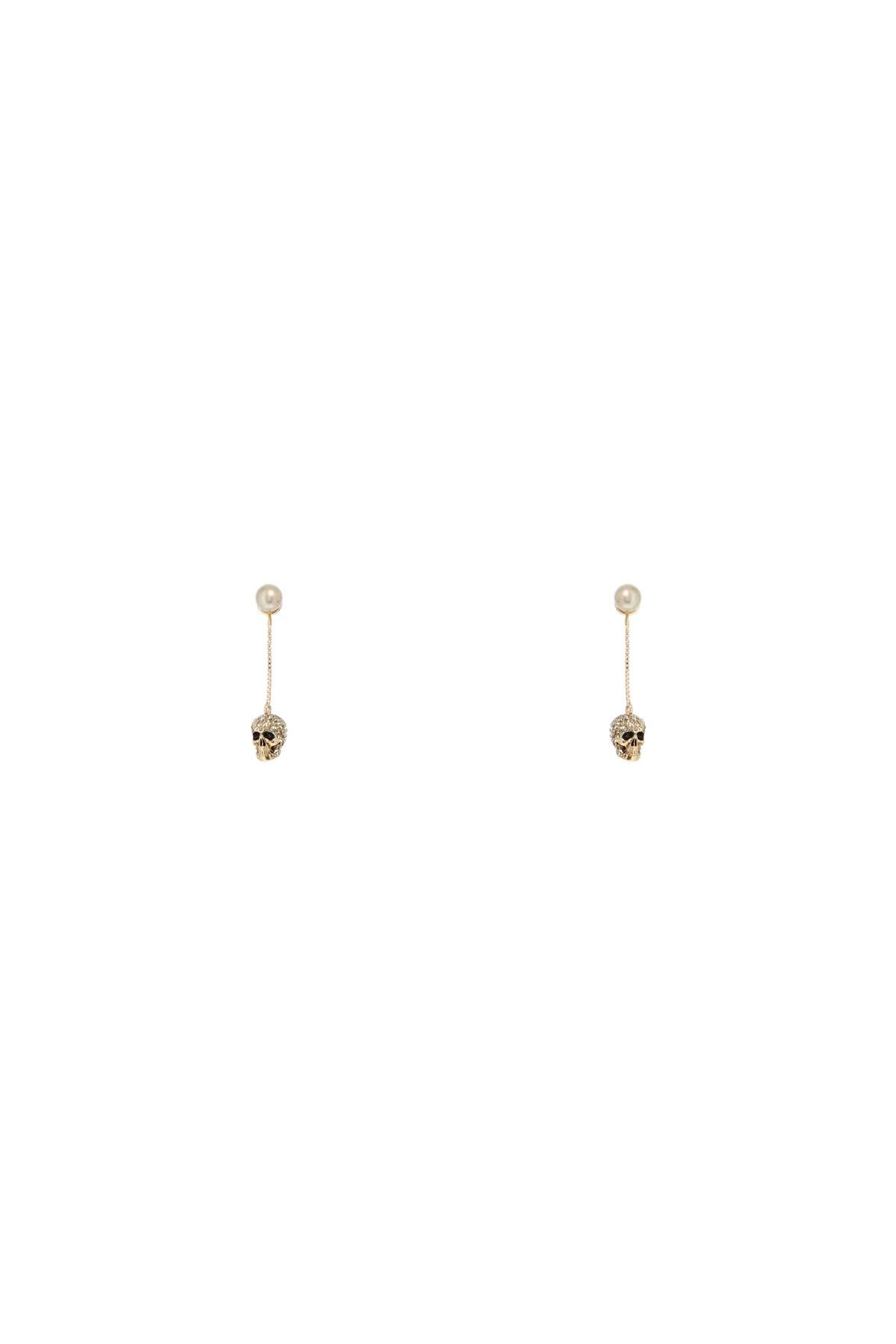 Shop Alexander Mcqueen Skull Earrings With Pavé And Chain In Gold