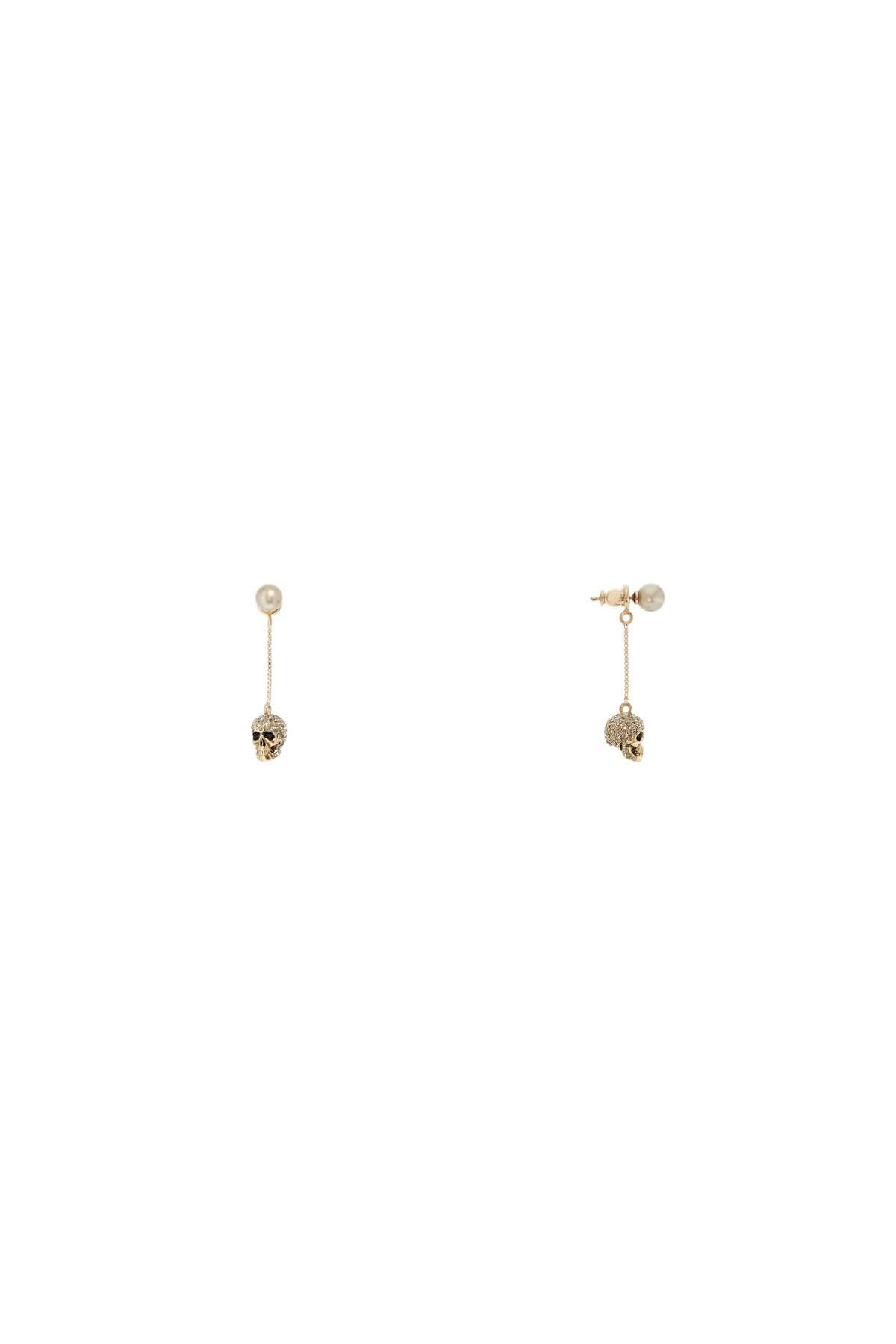 Shop Alexander Mcqueen Skull Earrings With Pavé And Chain In Gold