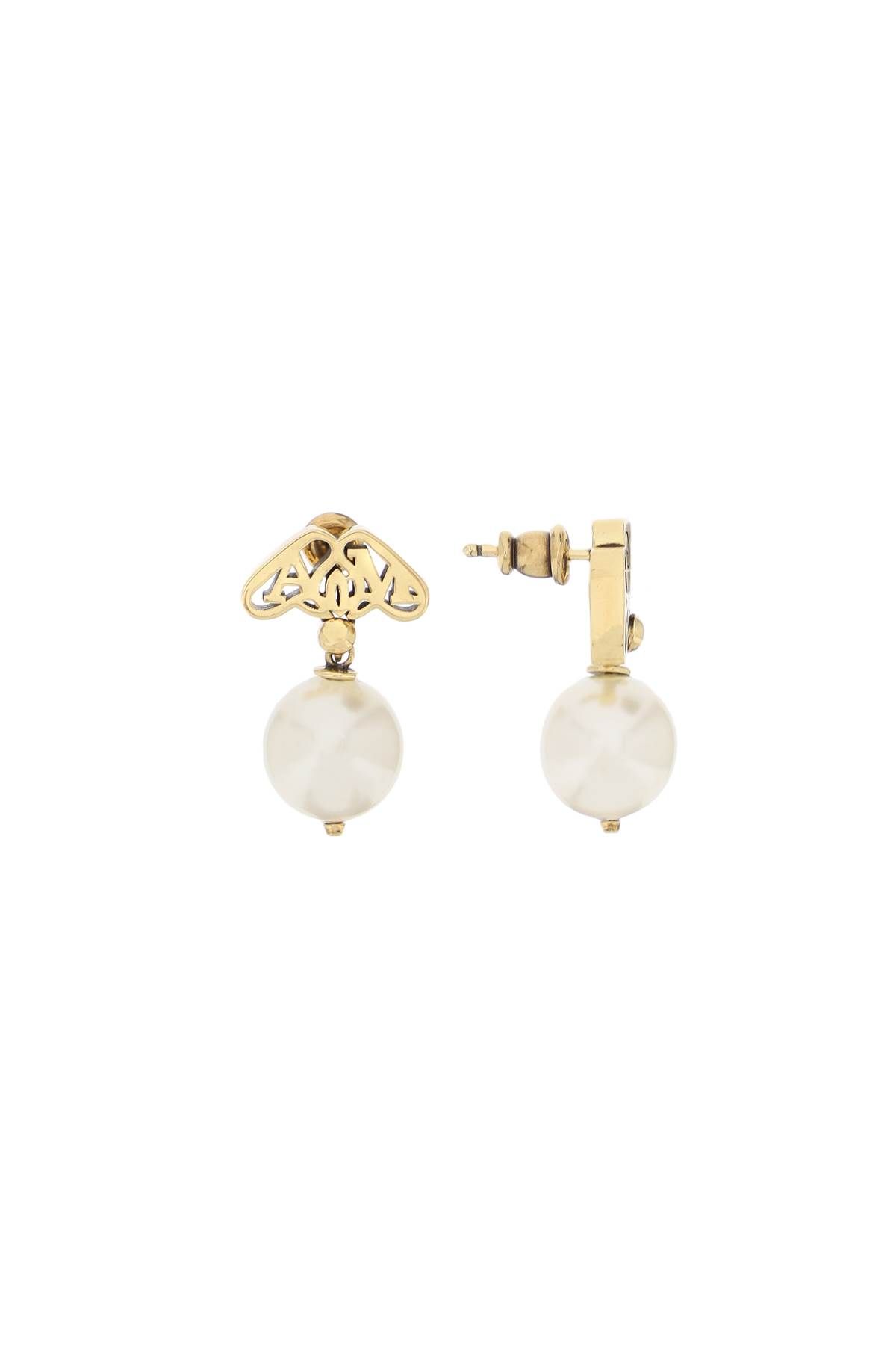 Shop Alexander Mcqueen Pearl And Seal Earrings In White,gold