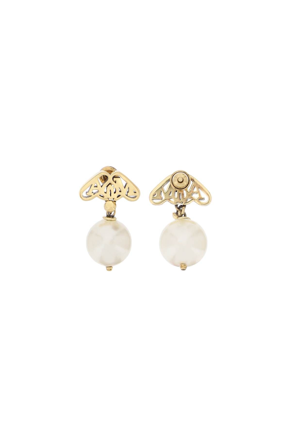 Shop Alexander Mcqueen Pearl And Seal Earrings In White,gold