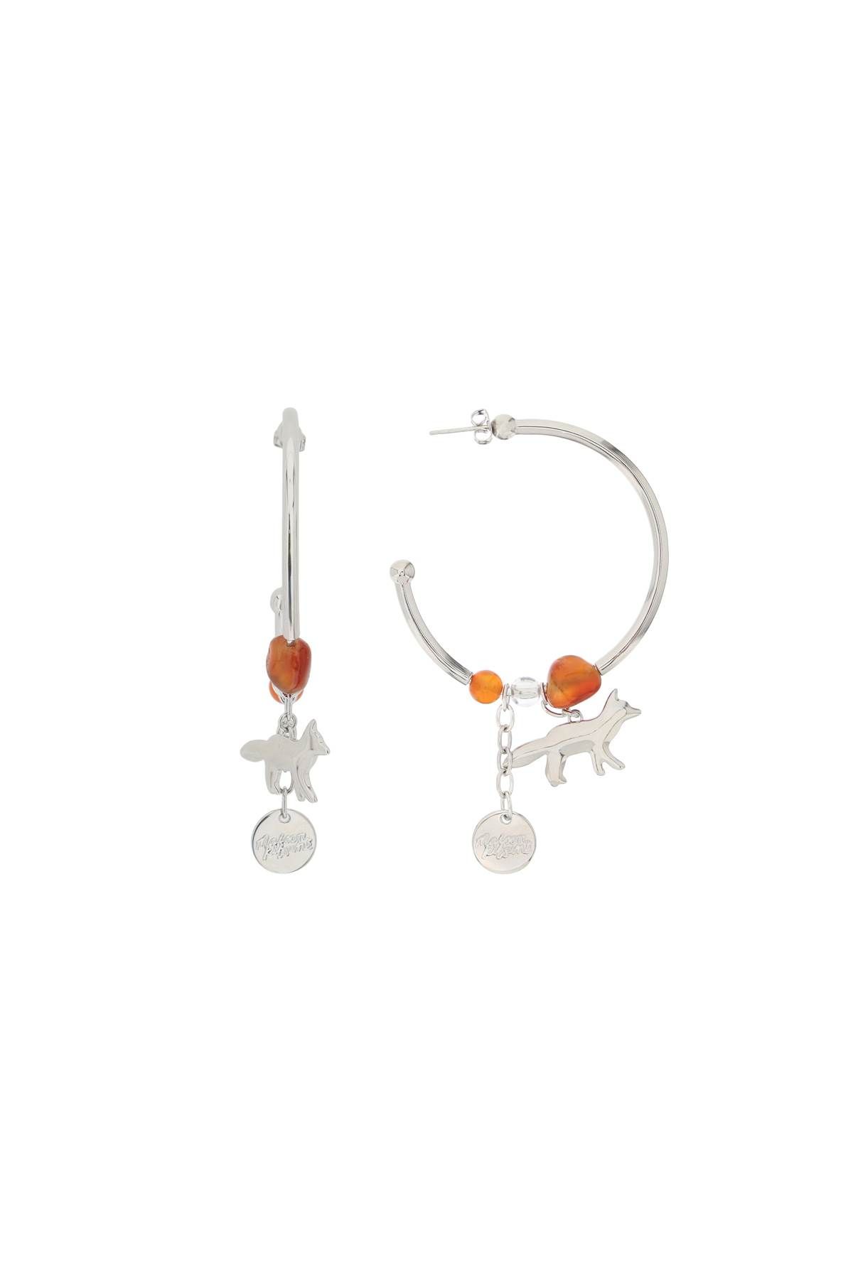Maison Kitsuné Fox & Beads Hoop Earrings In Silver,orange