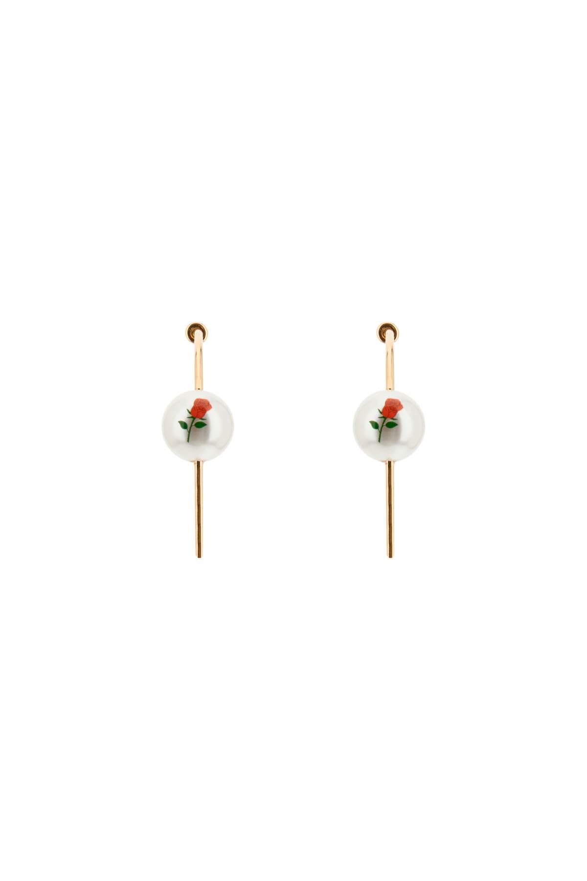 Shop Saf Safu 'pearl & Roses' Hoop Earrings In Gold