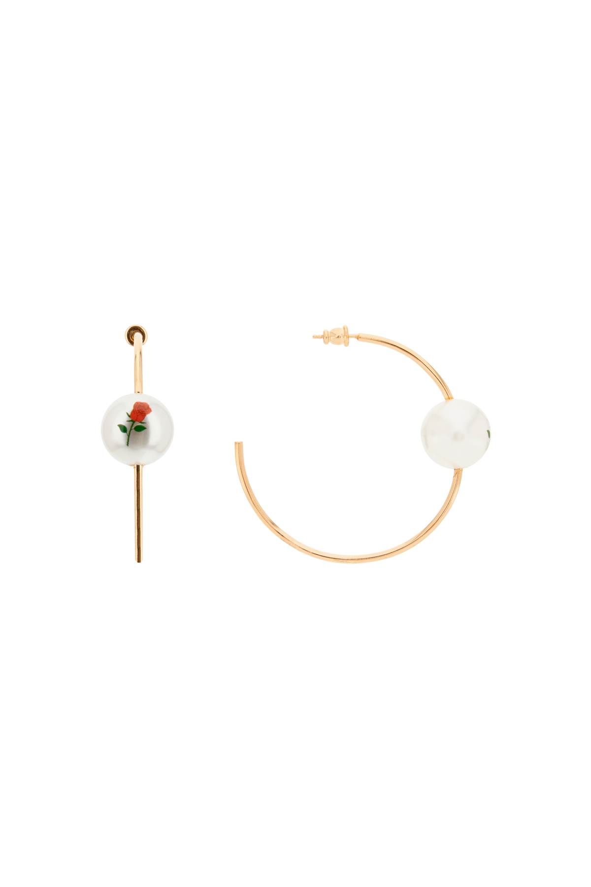 Shop Saf Safu 'pearl & Roses' Hoop Earrings In Gold