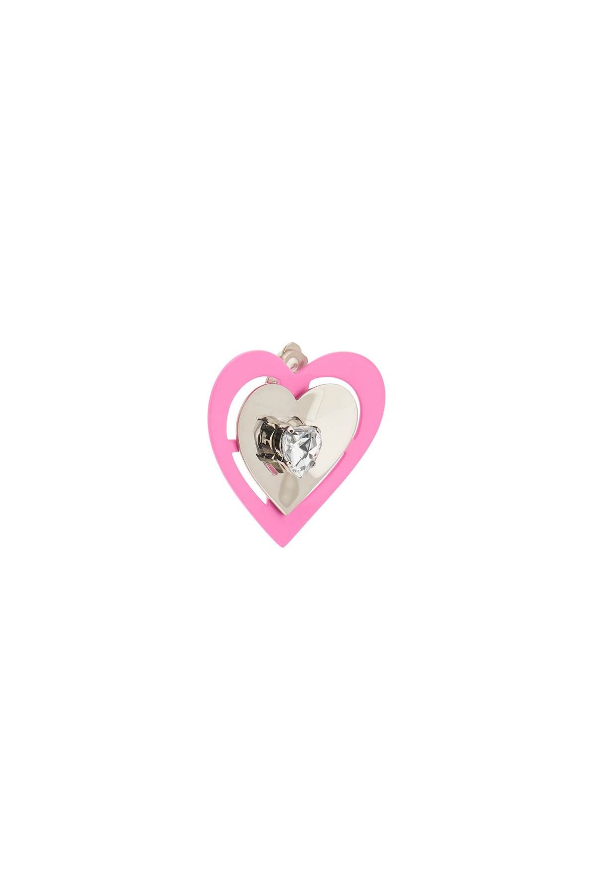 Shop Saf Safu 'pink Neon Heart' Clip-on Earrings In Silver,fluo,pink