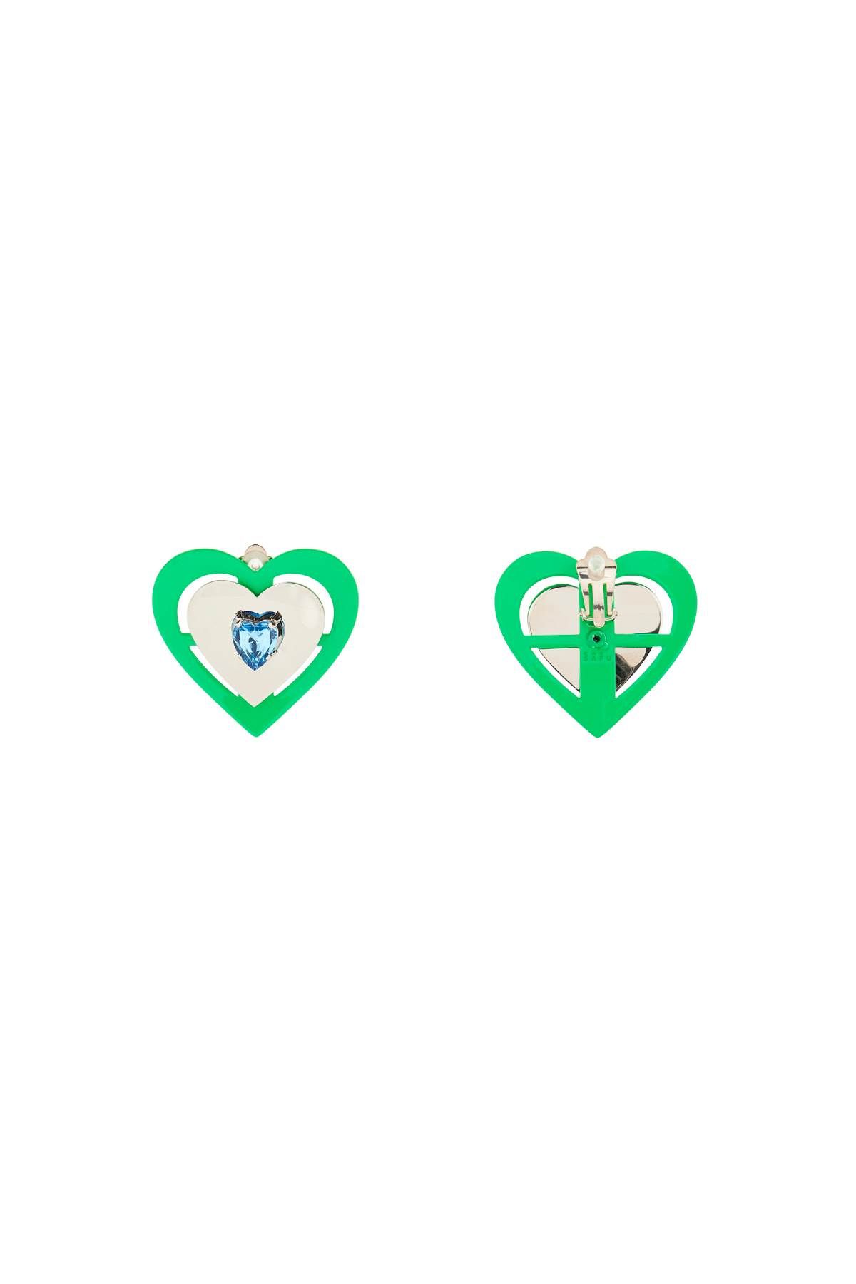 Shop Saf Safu 'green Neon Heart' Clip-on Earrings In Silver,fluo,green