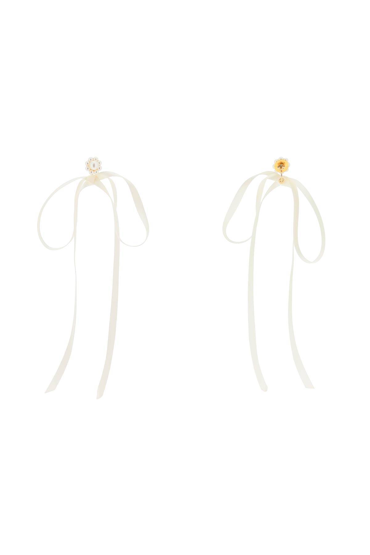 Shop Simone Rocha Button Pearl Earrings With Bow Detail. In White