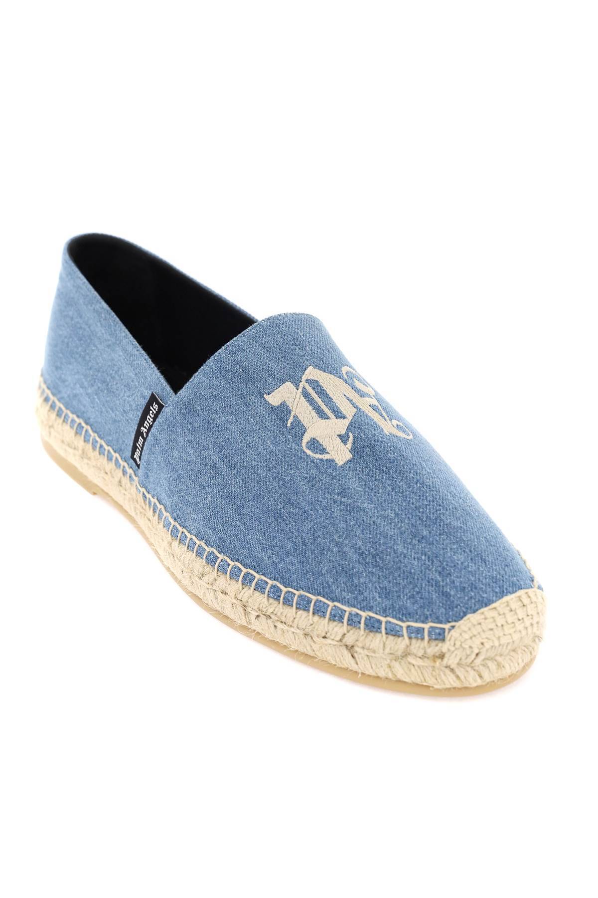 Shop Palm Angels Denim Espadrilles With Embroidered Logo In Blue