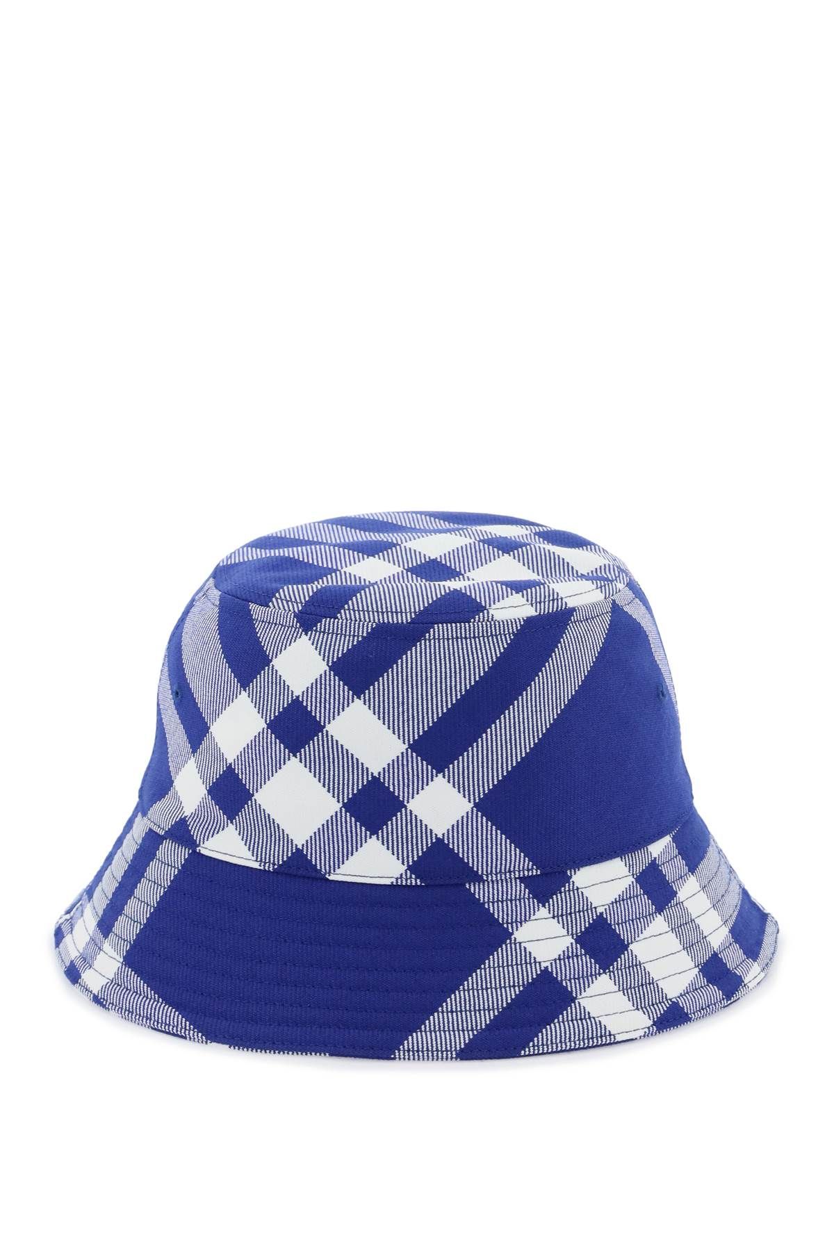 Shop Burberry Check Bucket Hat In White,blue