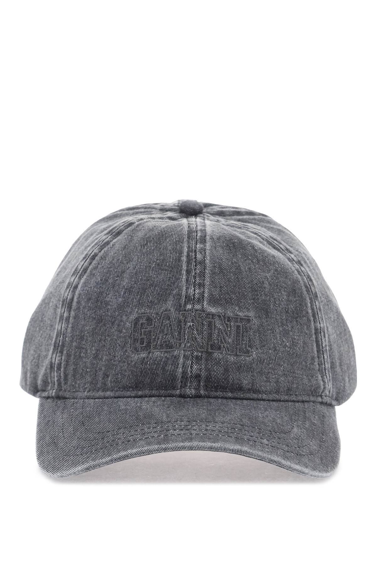 Shop Ganni Denim Baseball Cap With Adjustable In Black