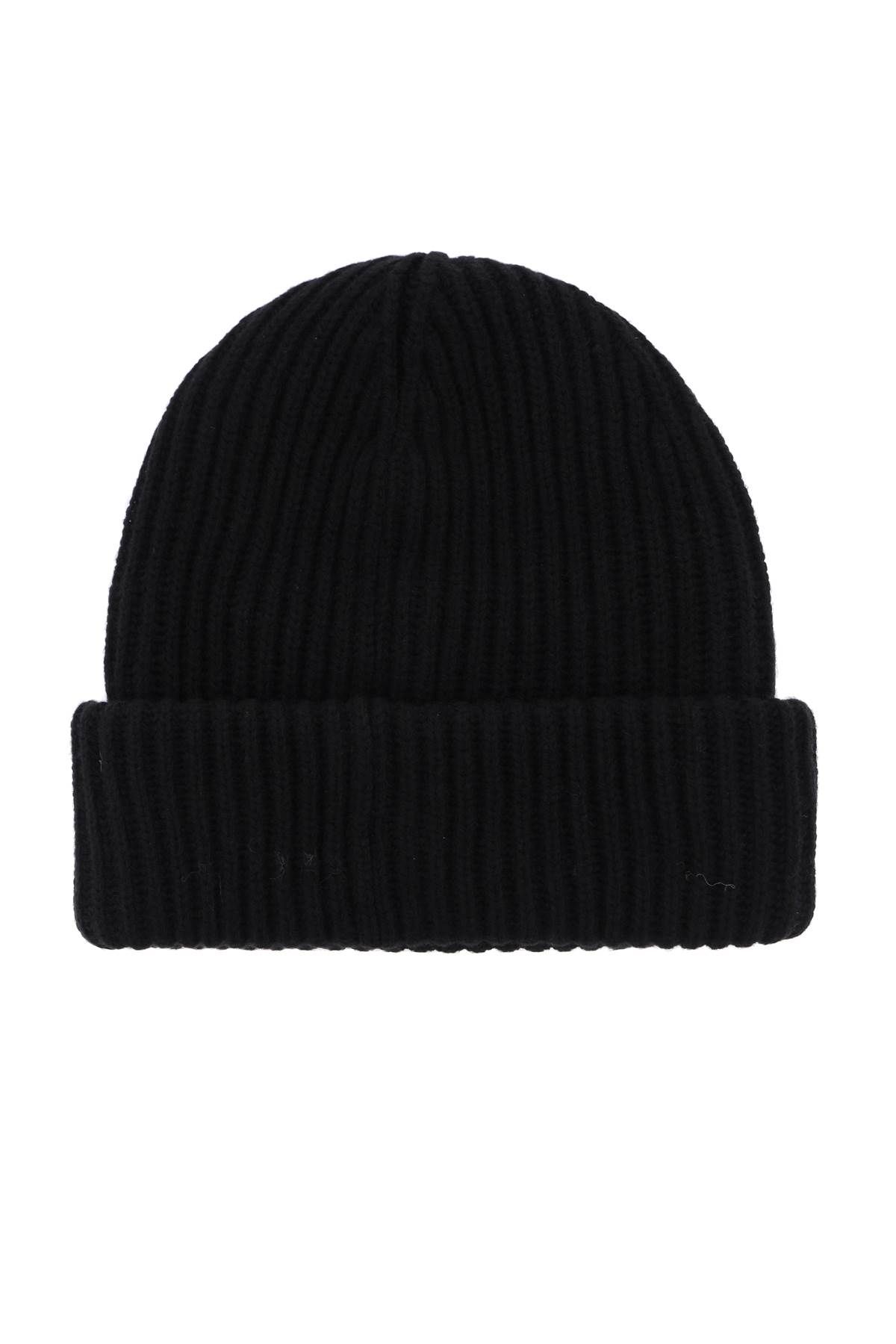 Shop Ganni Beanie Hat With Logo Patch In Black