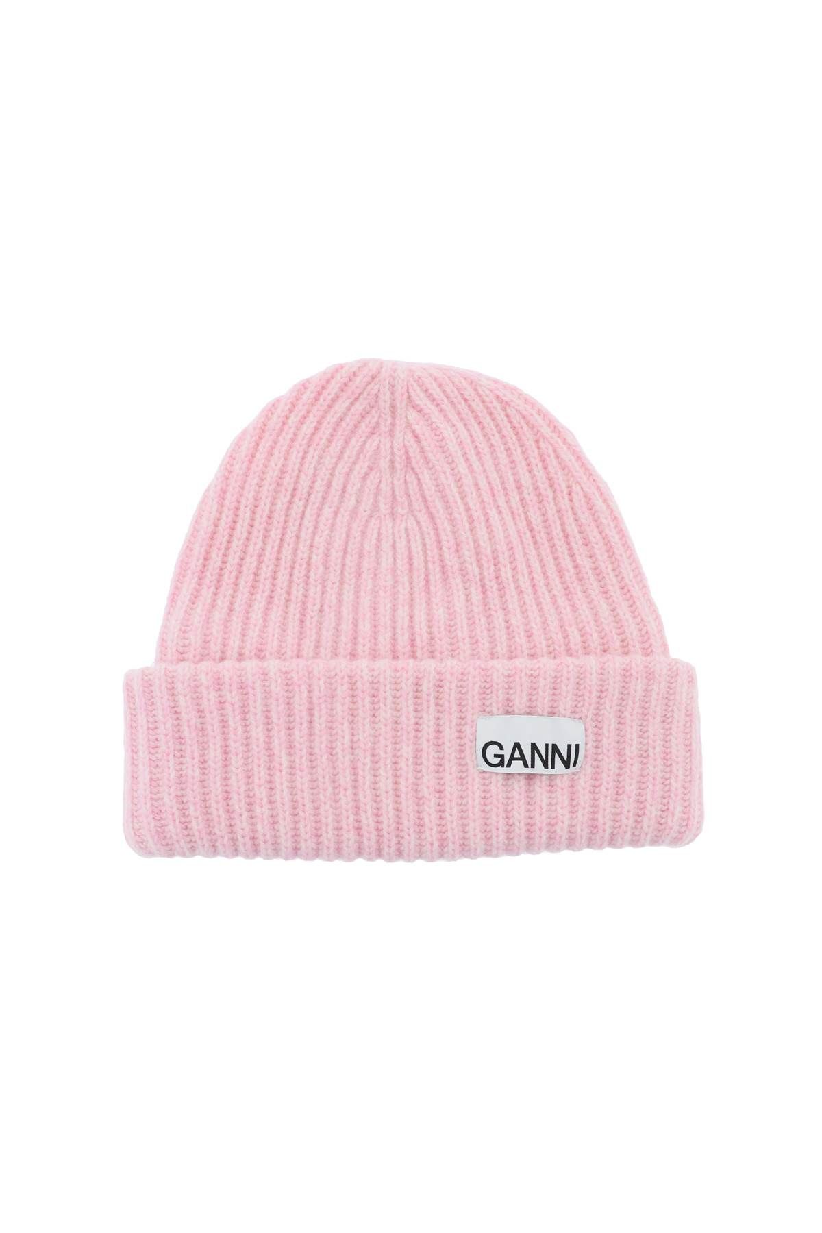 Shop Ganni Beanie Hat With Logo Patch In Pink