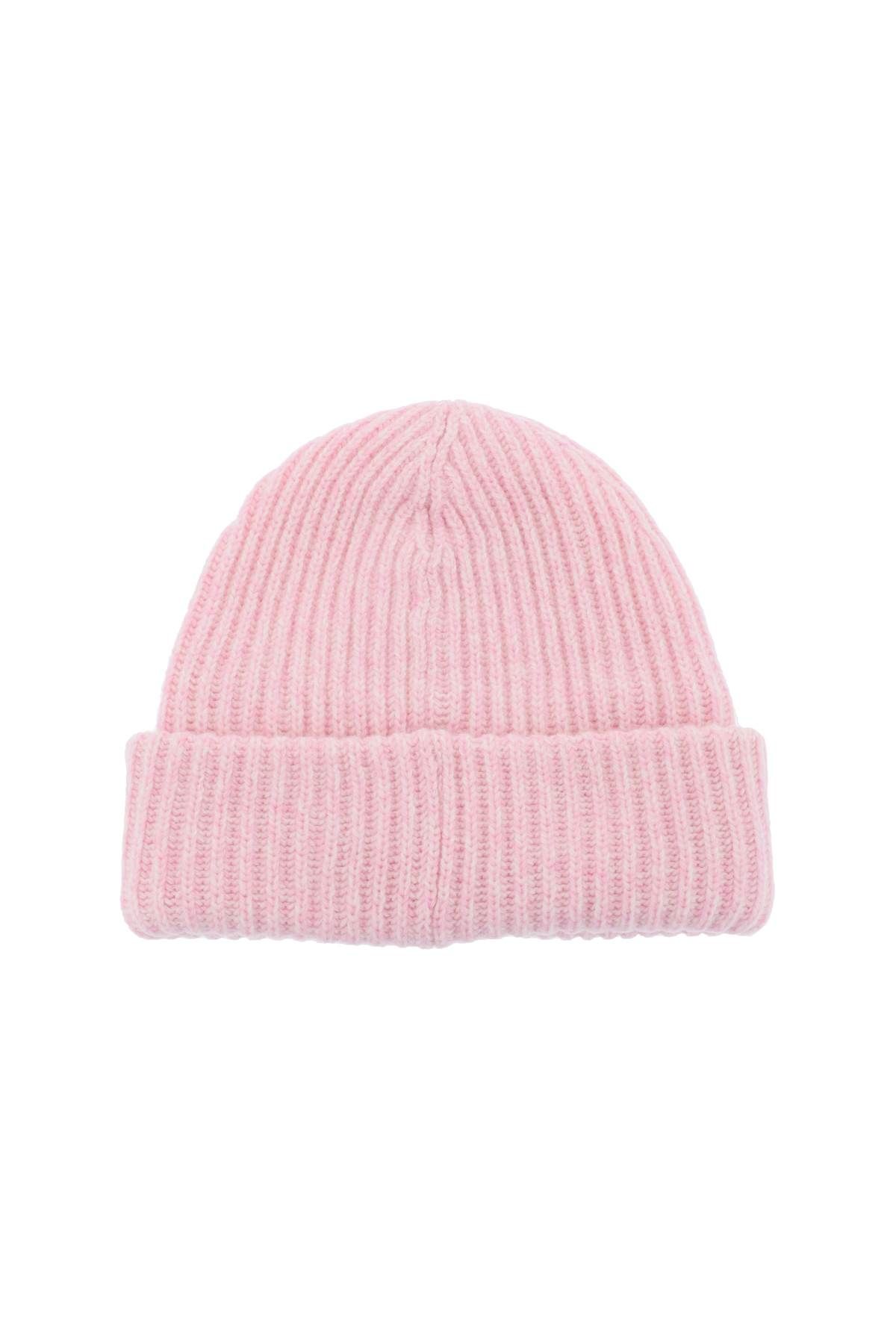 Shop Ganni Beanie Hat With Logo Patch In Pink