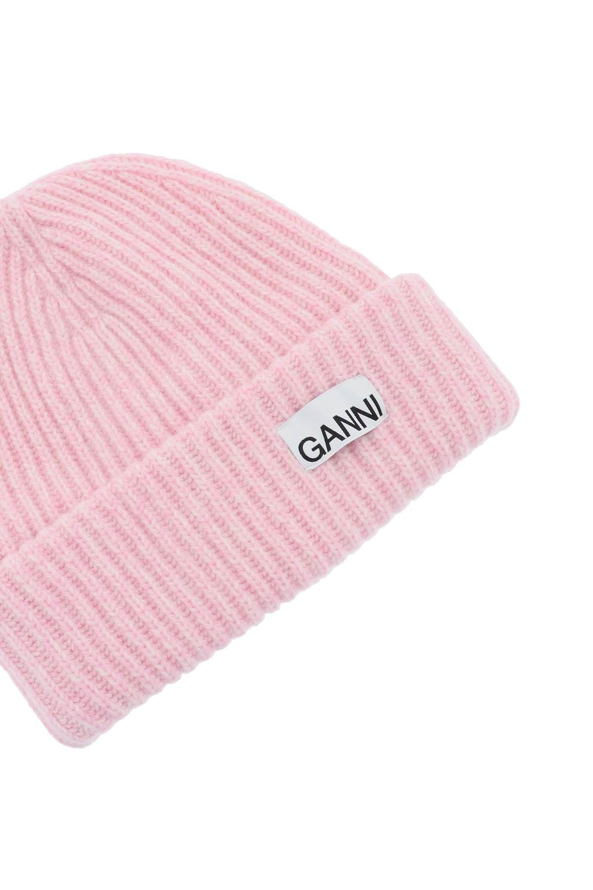 Shop Ganni Beanie Hat With Logo Patch In Pink