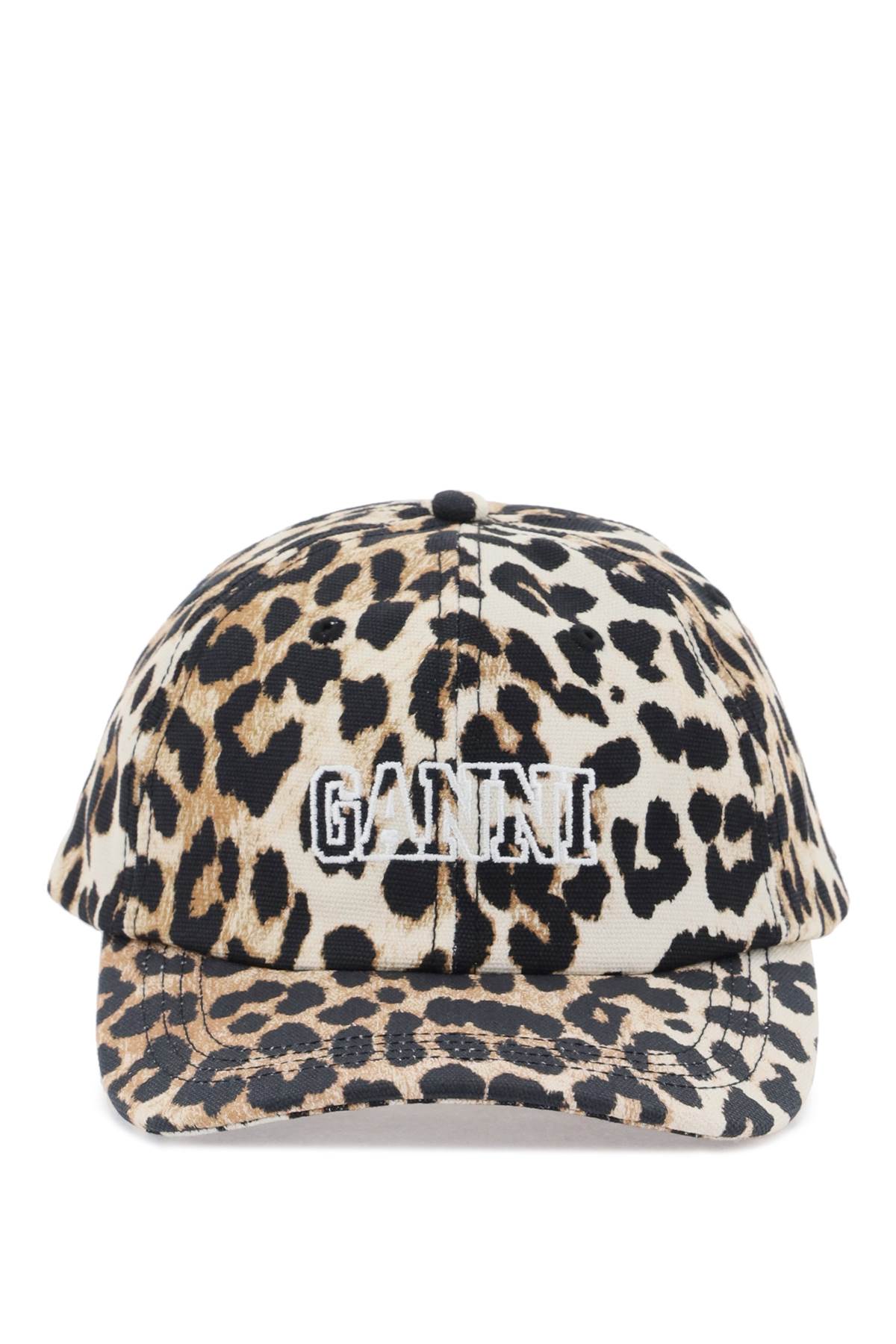 Shop Ganni Leopard Baseball Cap In Beige,black