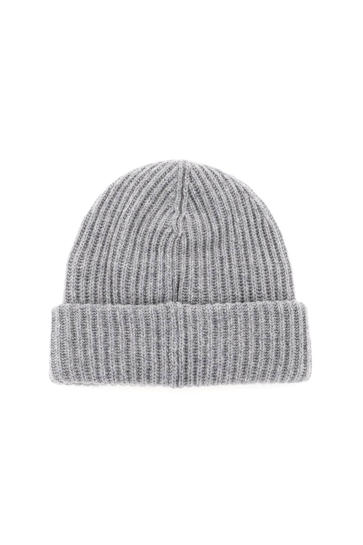 Shop Ganni Beanie Hat With Logo Patch In Grey