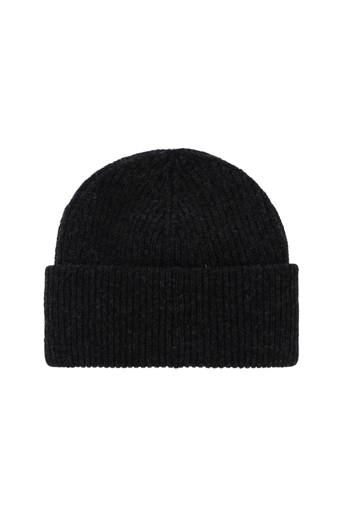 Shop Ganni Beanie Hat With Logo Label In Grey