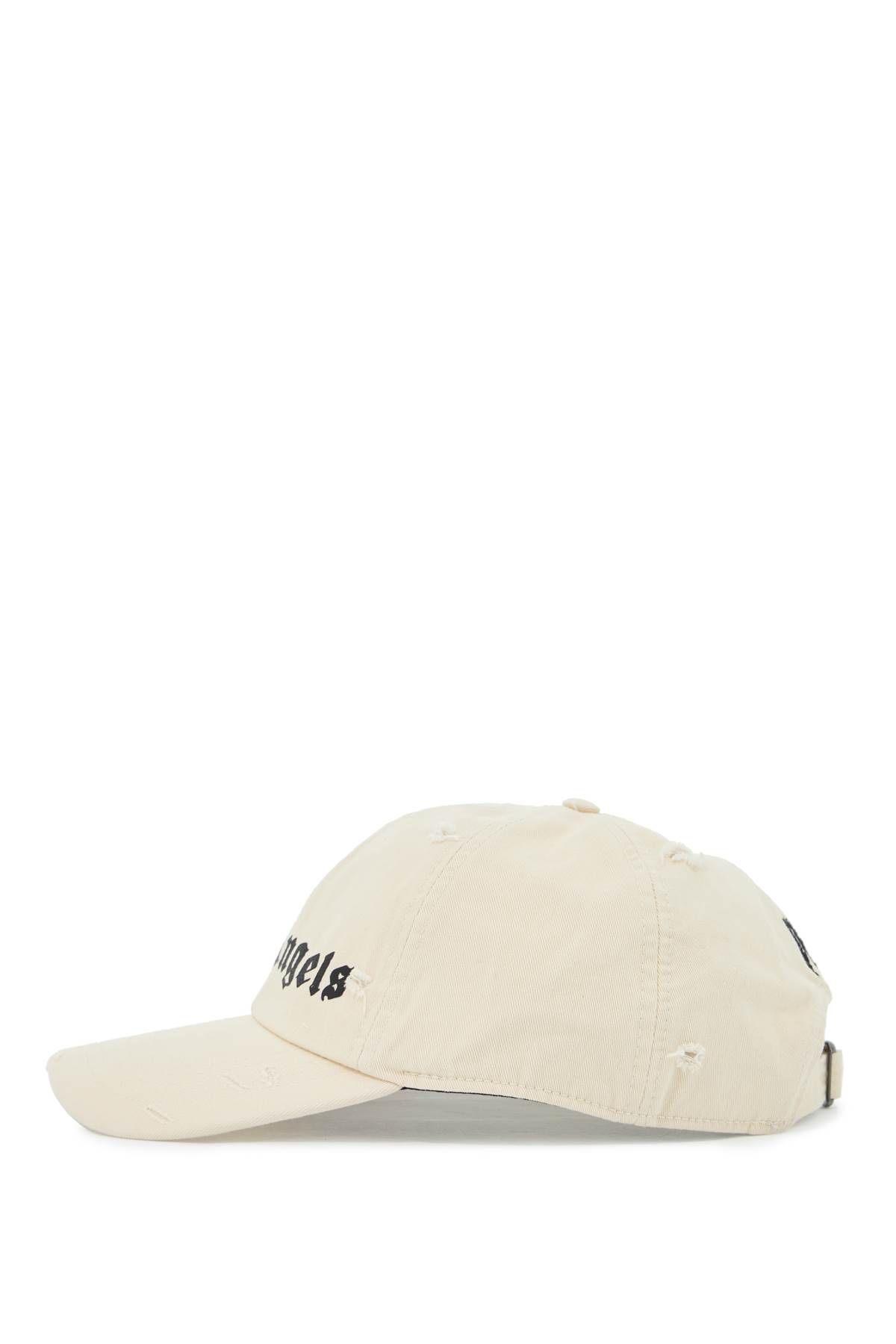 Shop Palm Angels Distressed Baseball Cap With Logo In Neutro