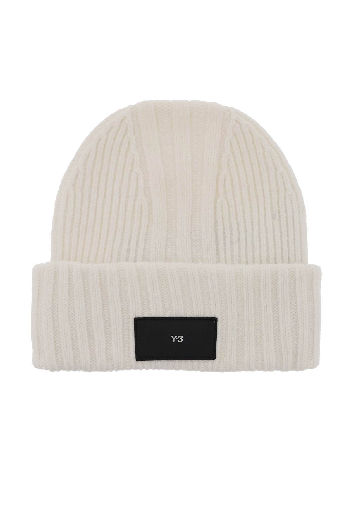 Y-3 Beanie Hat In Ribbed Wool With Logo Patch In White