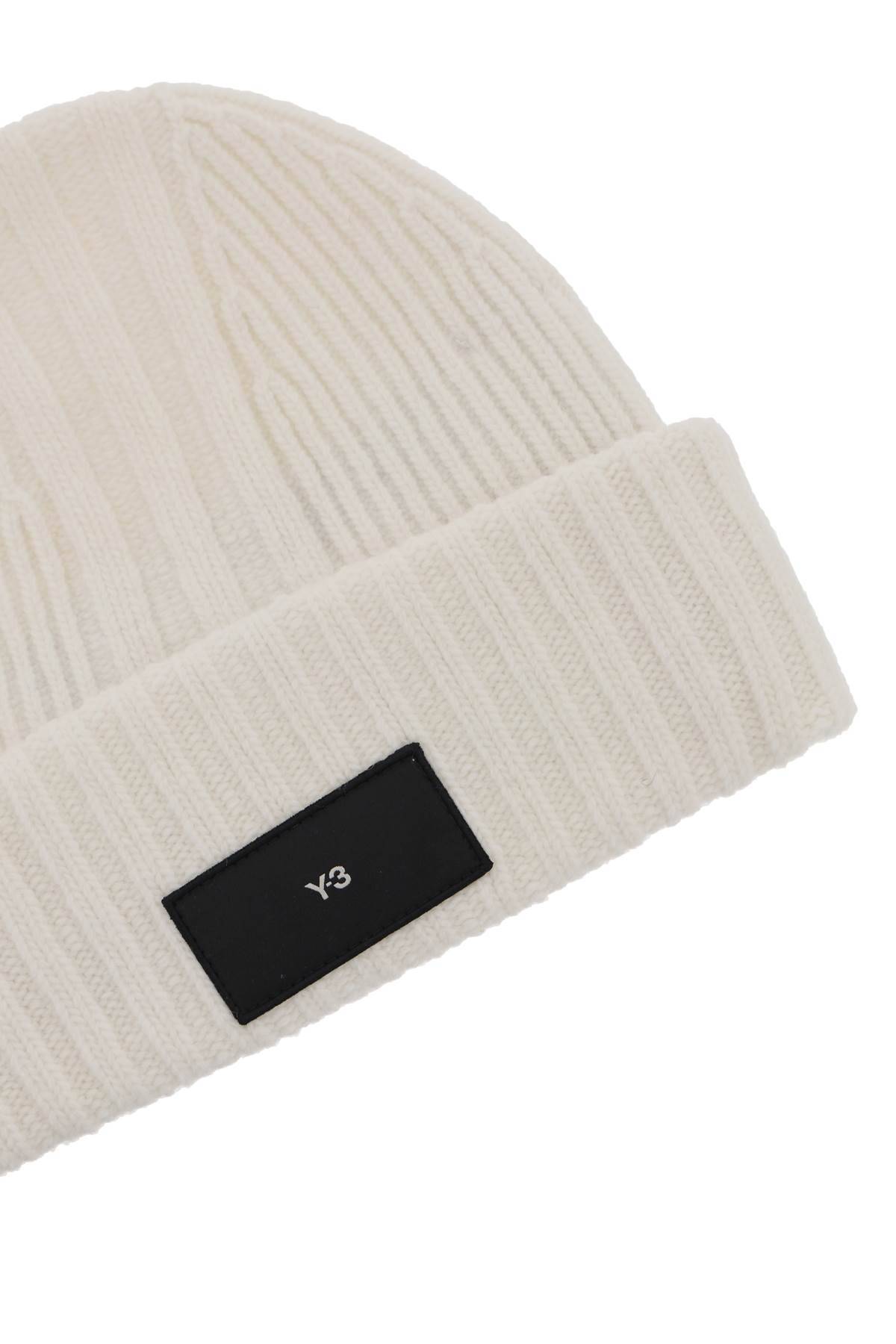 Shop Y-3 Beanie Hat In Ribbed Wool With Logo Patch In White