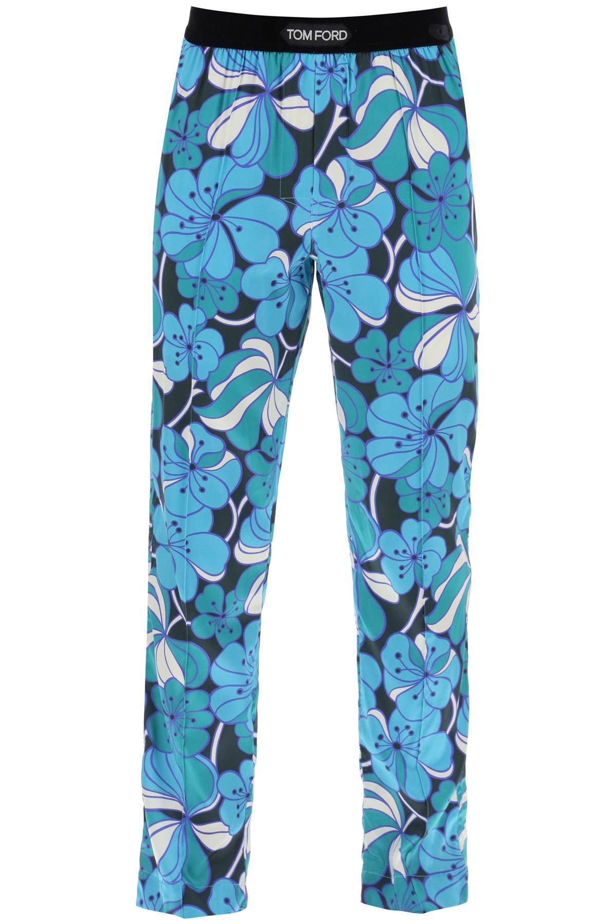 Shop Tom Ford Pajama Pants In Floral Silk In Blue,light Blue