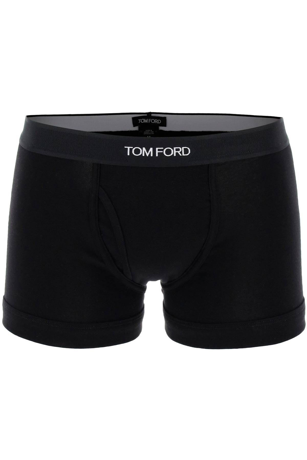 Shop Tom Ford Cotton Boxer Briefs With Logo Band In Black