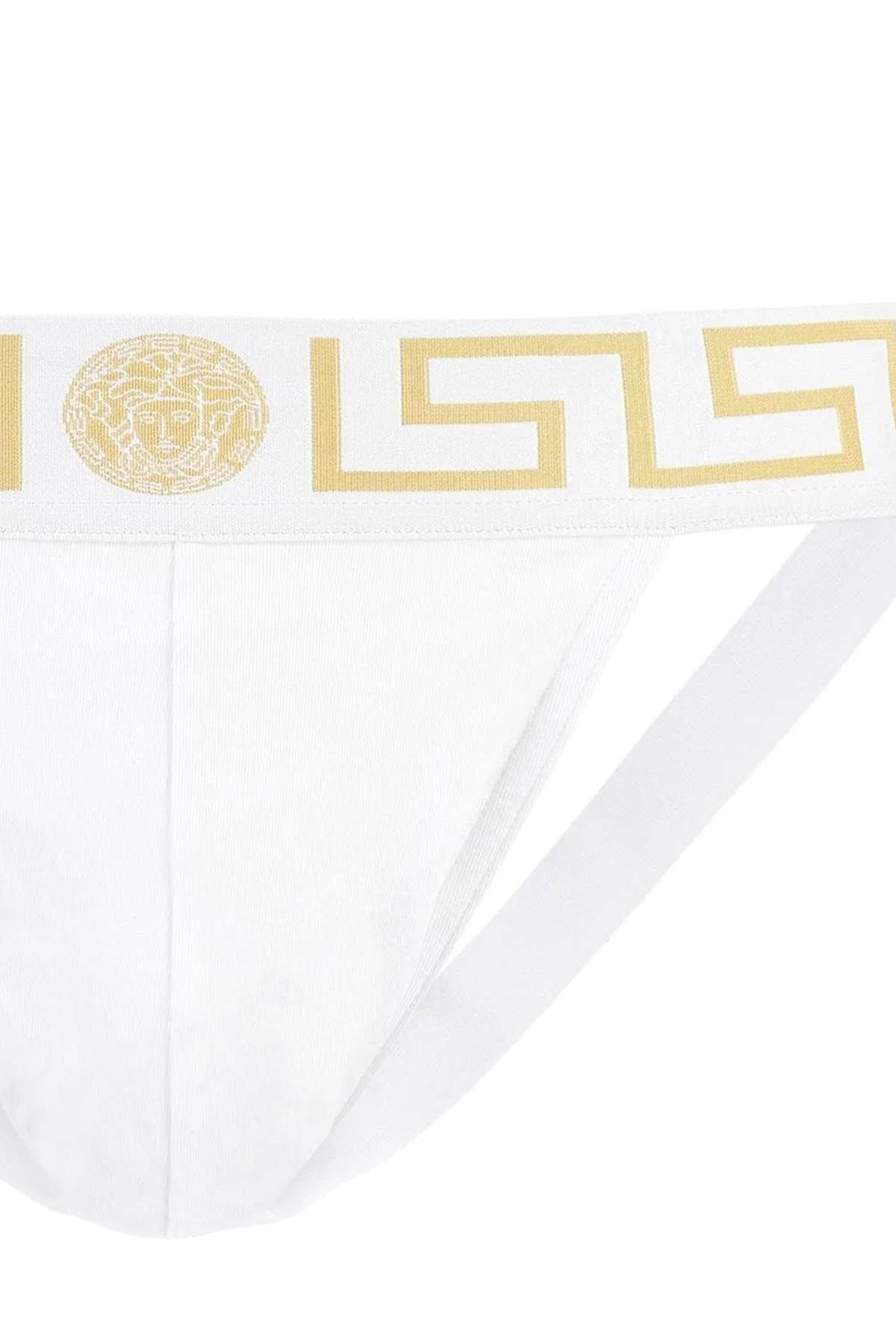 Shop Versace Greca Jockstrap In White