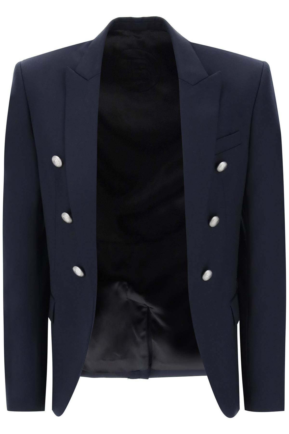 Shop Balmain Wool Jacket With Ornamental Buttons In Blue