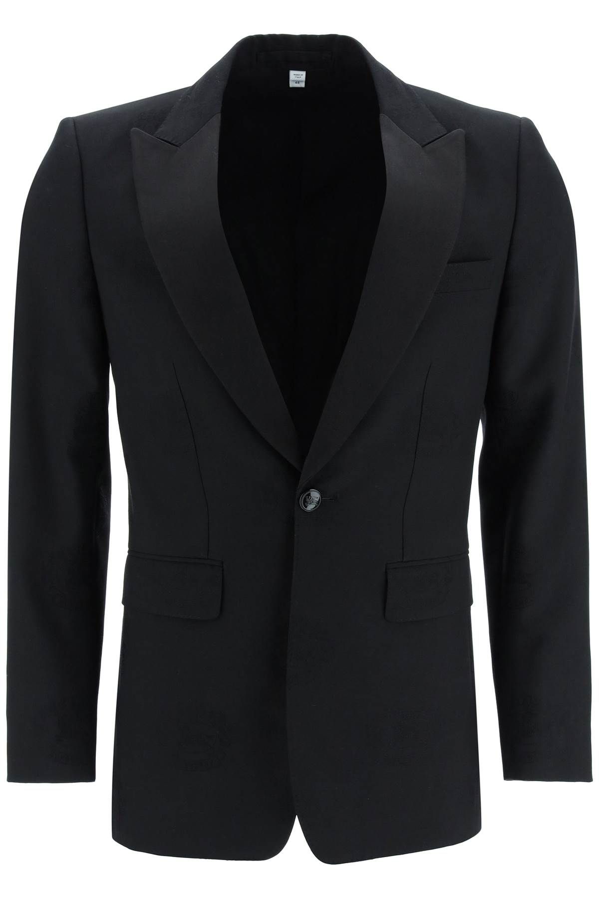 Shop Burberry Tuxedo Jacket With Jacquard Details In Black