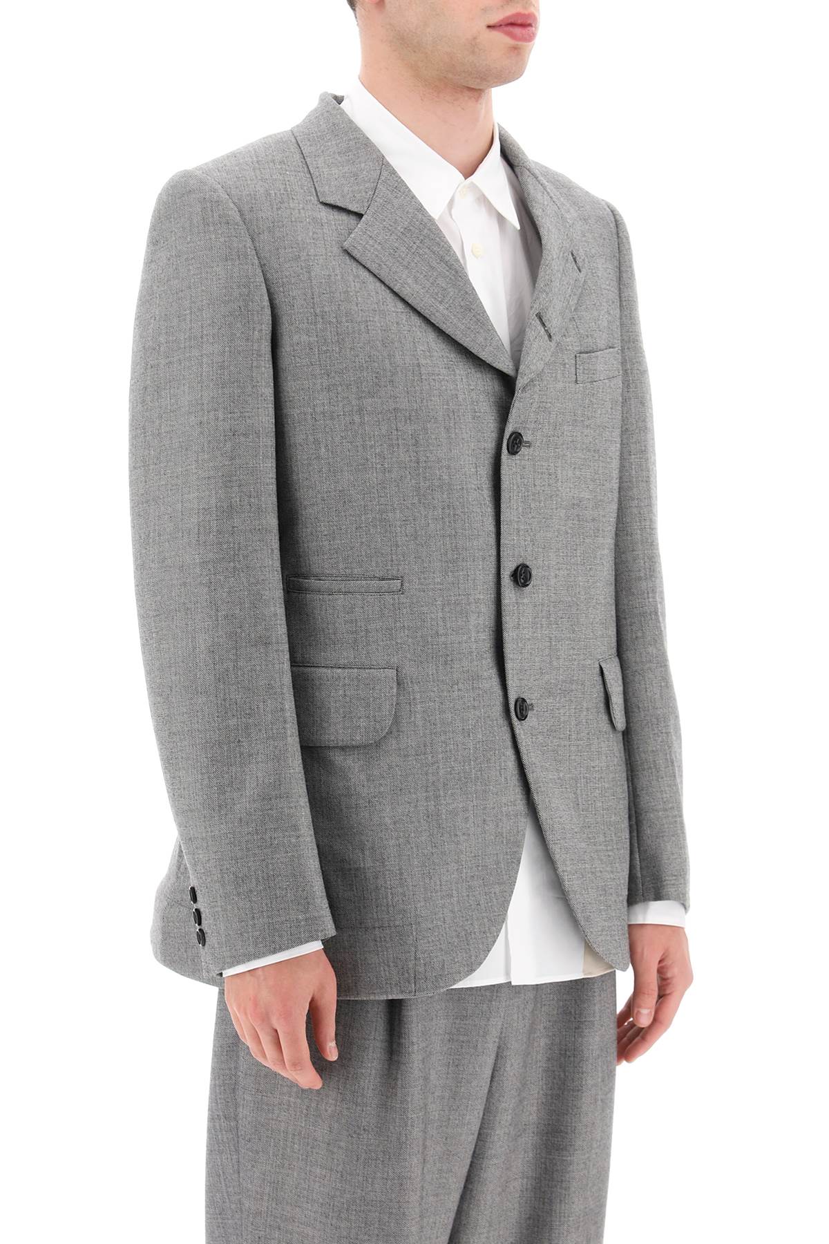 Shop Comme Des Garçons Homme Deux Salt And Pepper Wool Jacket In Grey