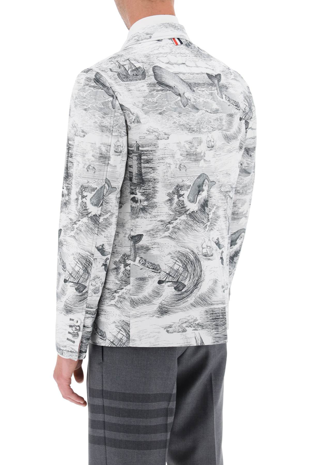 Shop Thom Browne Deconstructed Single-breasted Jacket With Nautical Toile Motif In White,black