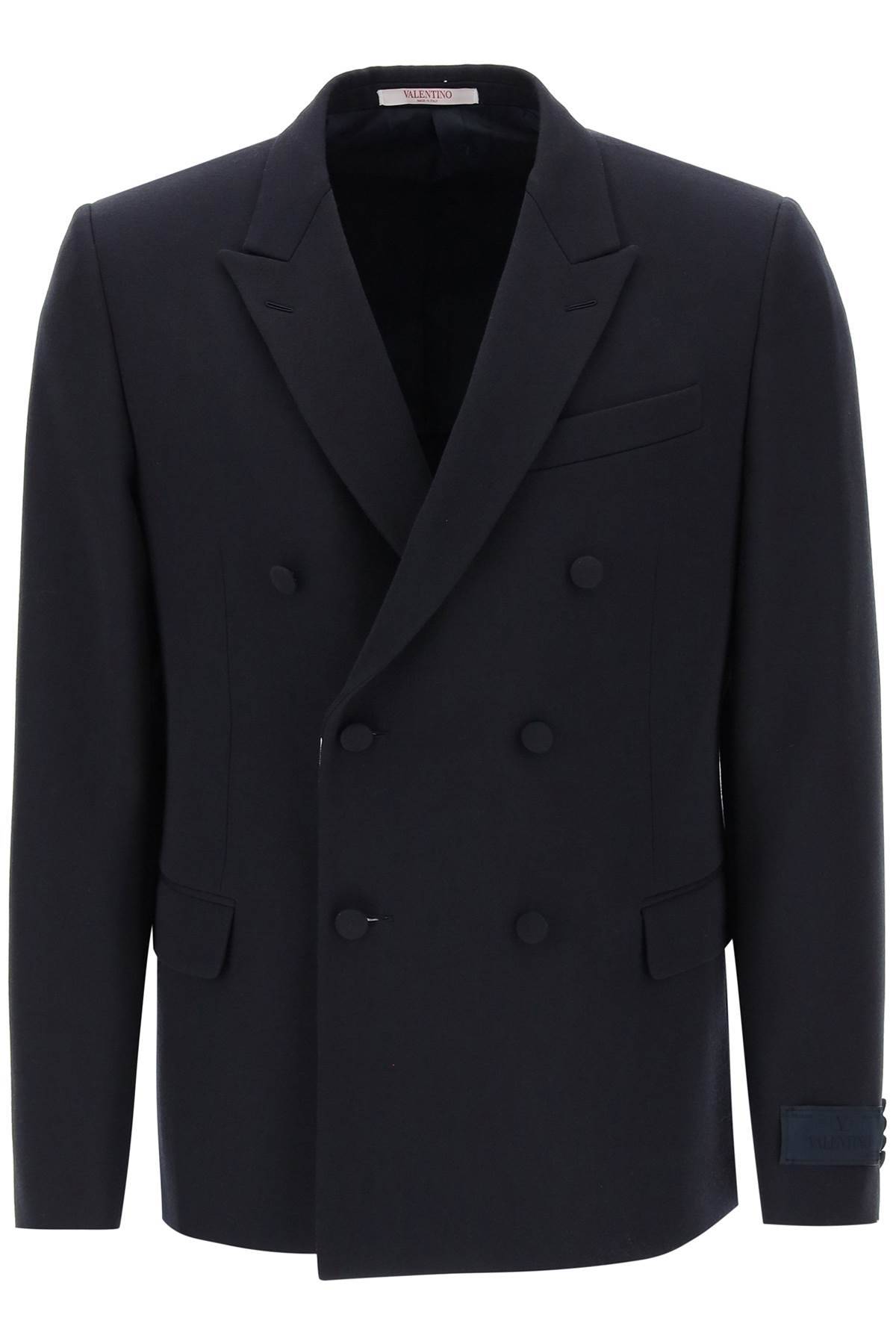 Shop Valentino Half-lined Double-breasted Jacket In Blue