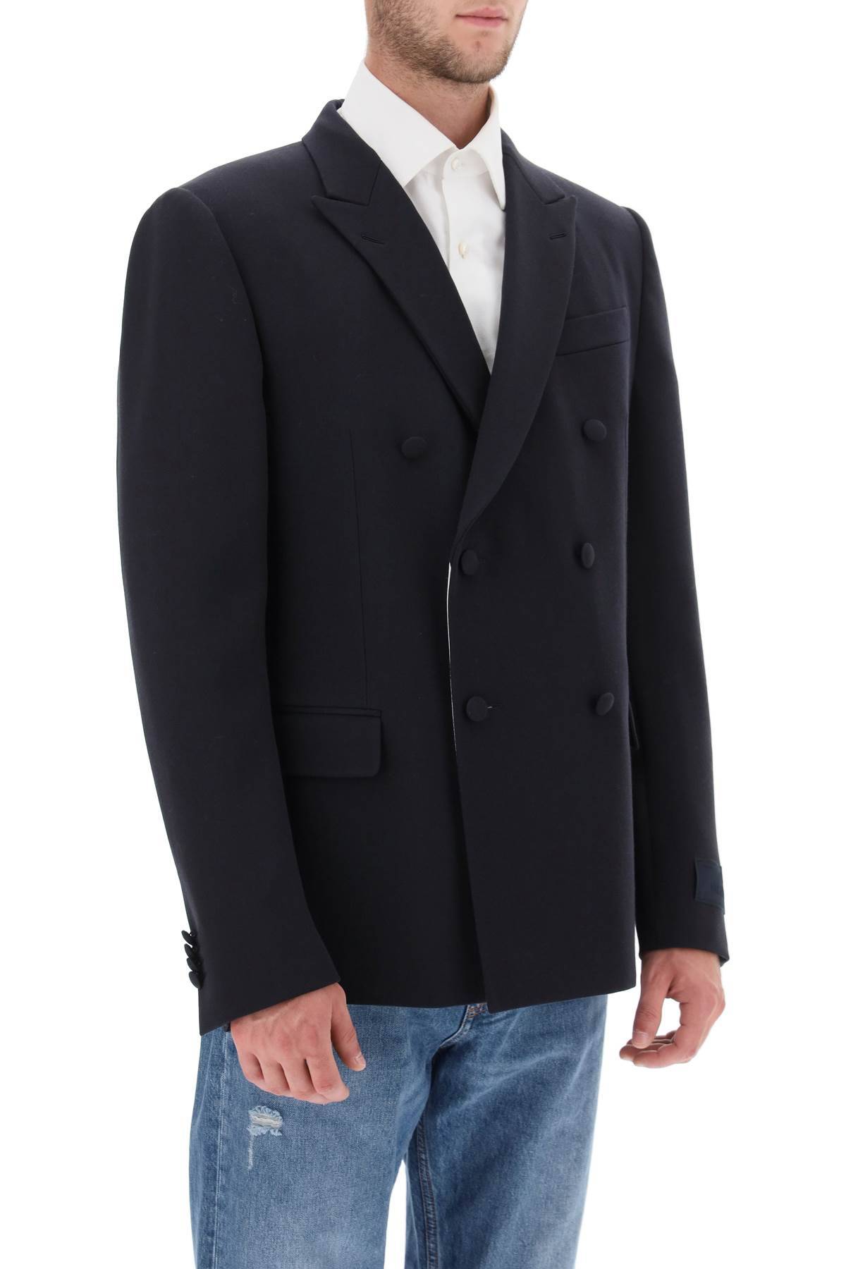 Shop Valentino Half-lined Double-breasted Jacket In Blue