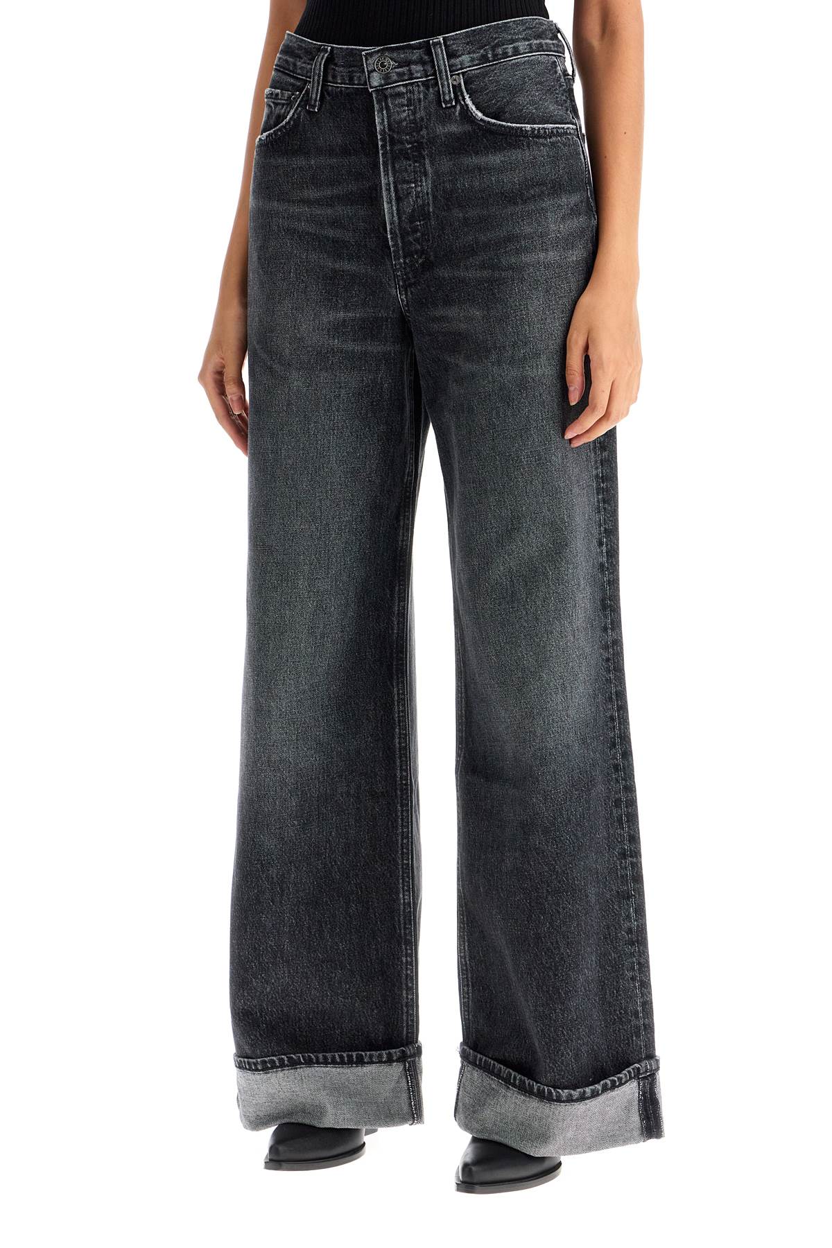 Shop Agolde Dame Wide Leg Jeans In Black