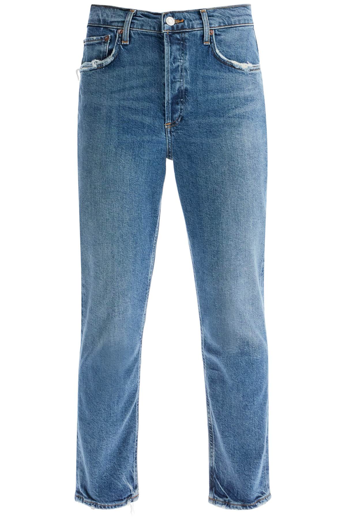 Shop Agolde Riley Cropped Jeans In Blue