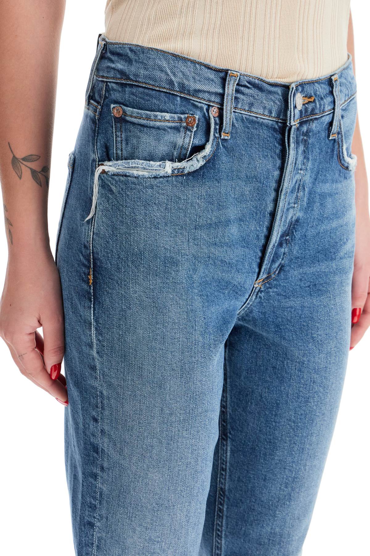 Shop Agolde Riley Cropped Jeans In Blue