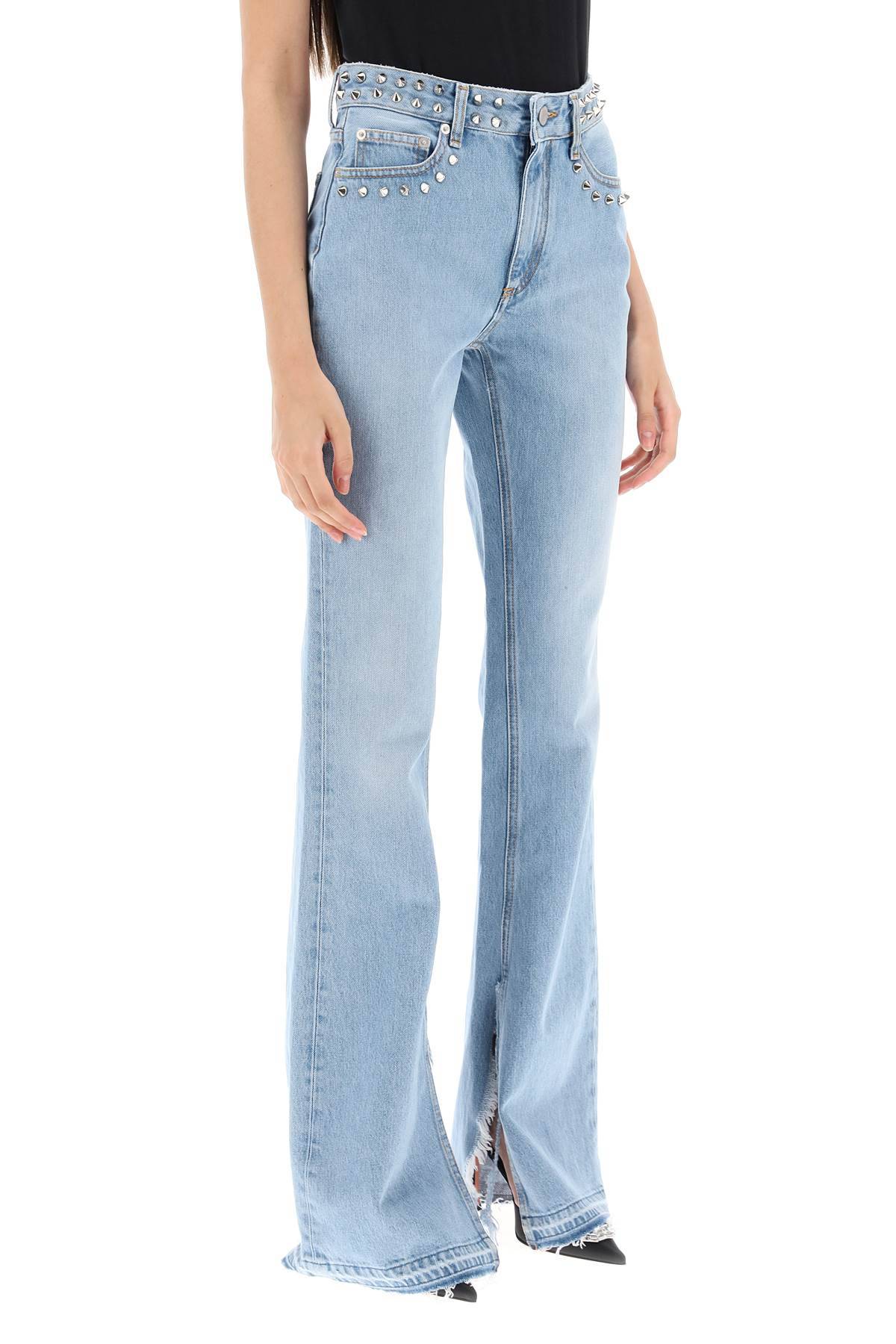 Shop Alessandra Rich Flared Jeans With Studs In Light Blue