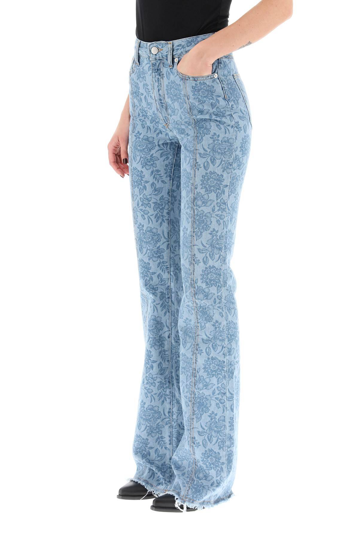 Shop Alessandra Rich Flower Print Flared Jeans In Light Blue