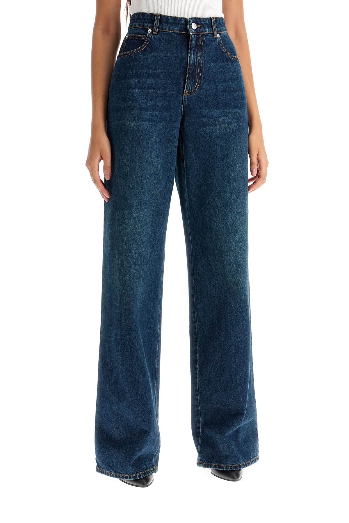 Shop Alexander Mcqueen Wide Leg Jeans In Blue