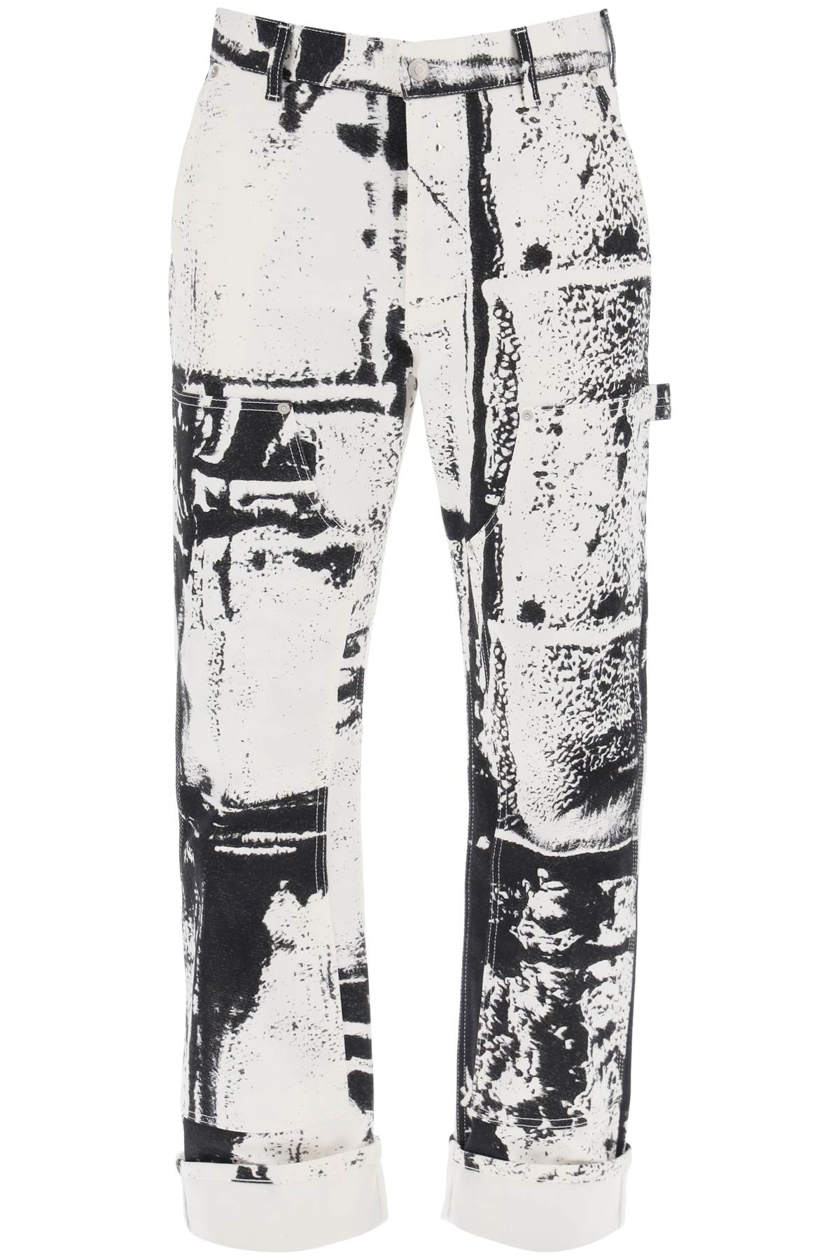 Shop Alexander Mcqueen Fold Print Workwear Jeans In White,black