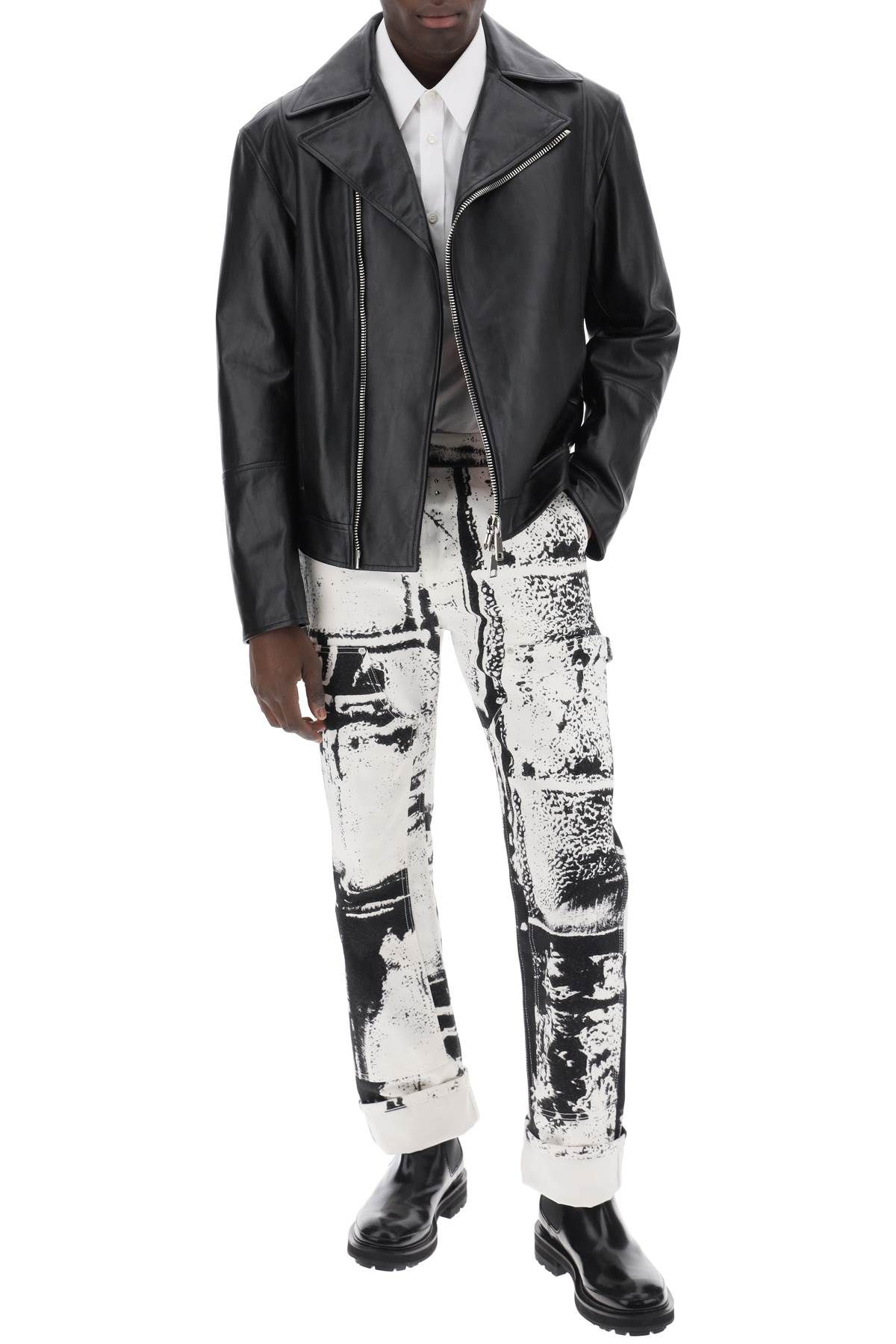 Shop Alexander Mcqueen Fold Print Workwear Jeans In White,black