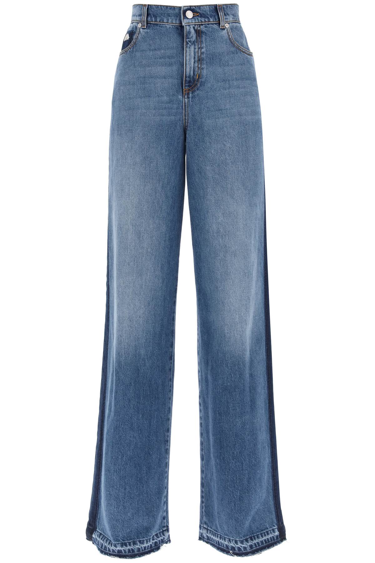 Shop Alexander Mcqueen Wide Leg Jeans With Contrasting Details In Blue