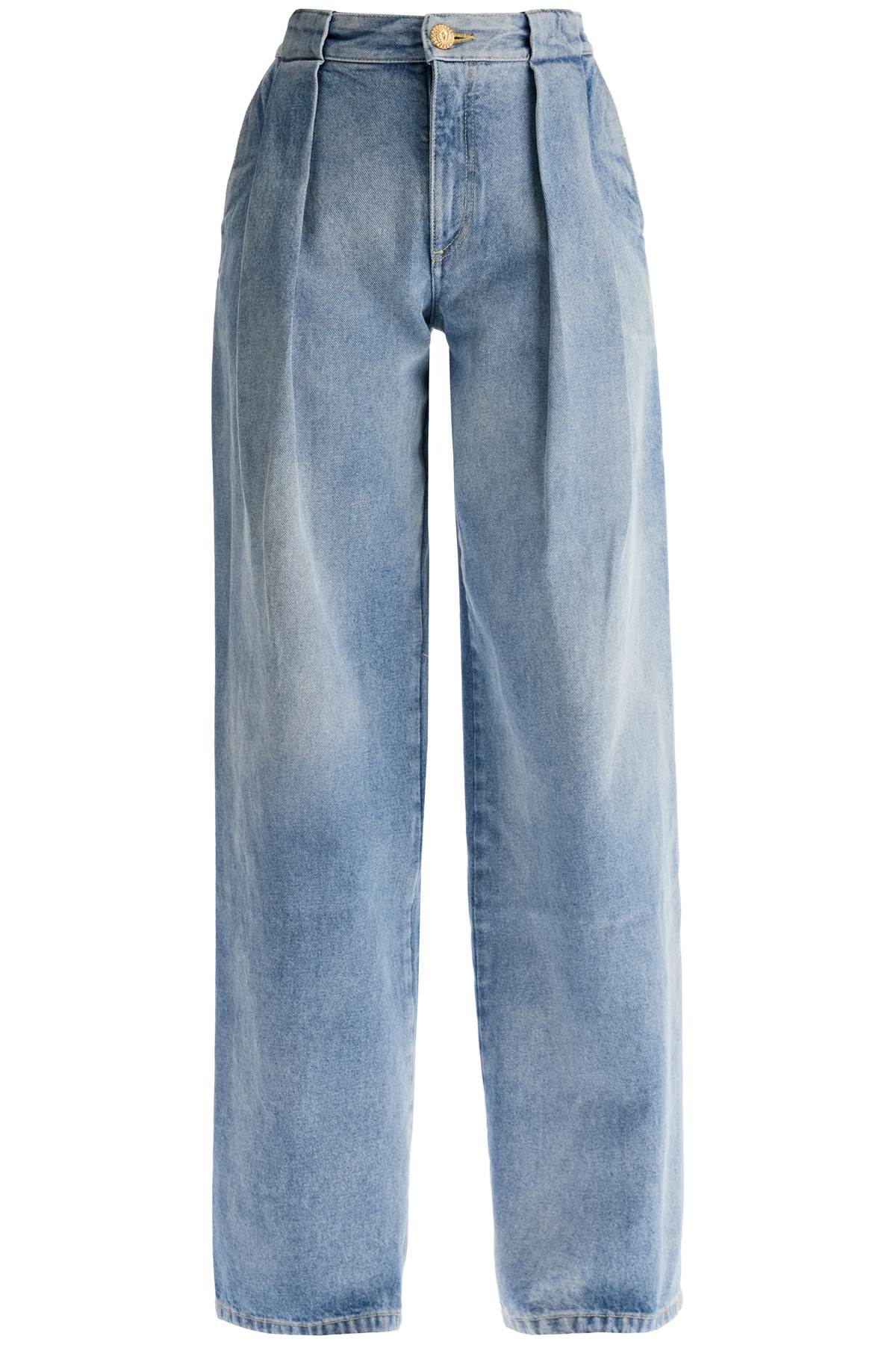 Balmain Wide Leg Jeans With Pleats In Light Blue