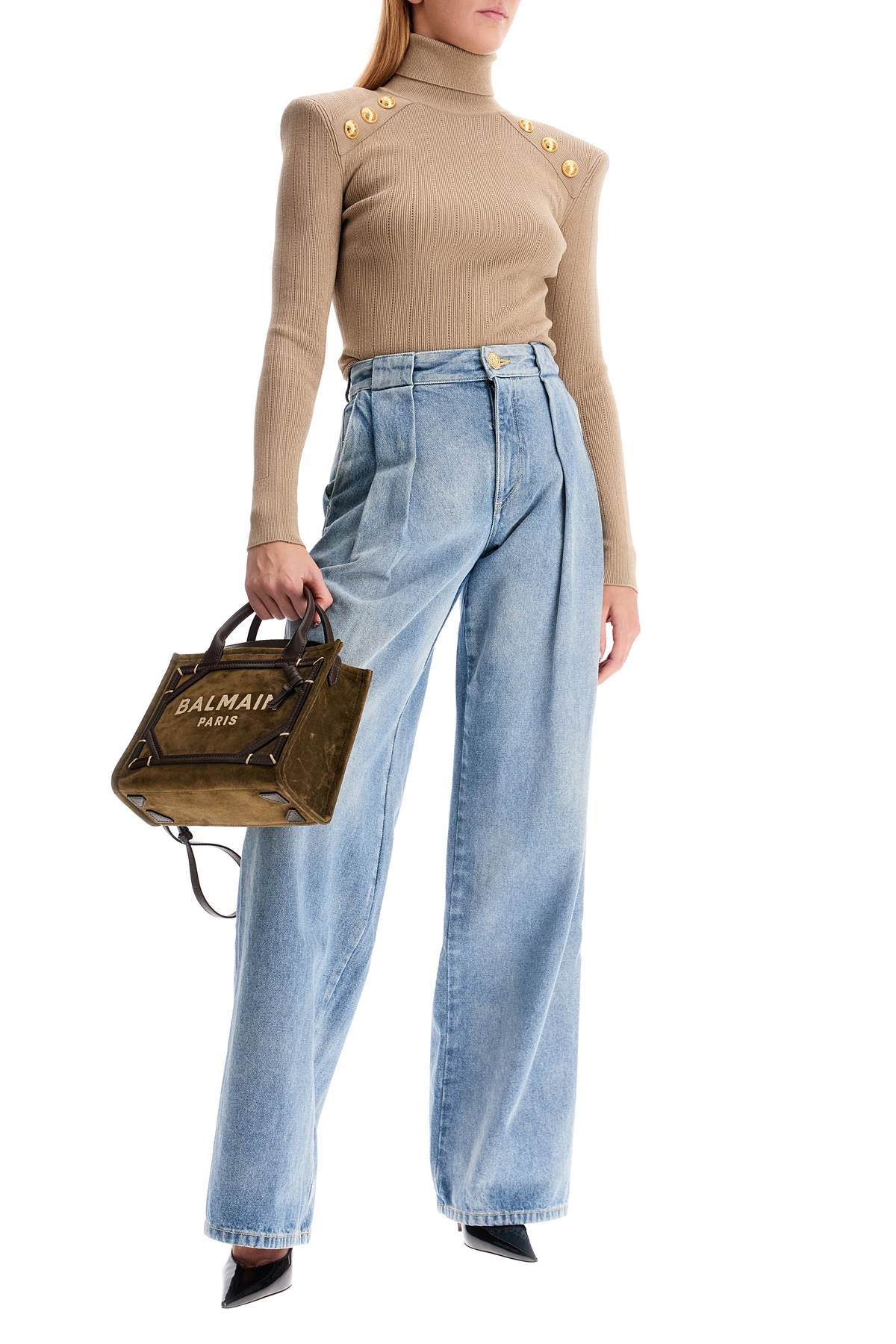 Shop Balmain Wide Leg Jeans With Pleats In Light Blue