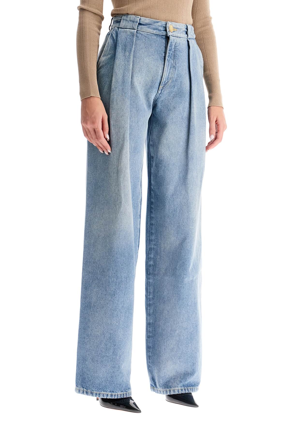 Shop Balmain Wide Leg Jeans With Pleats In Light Blue