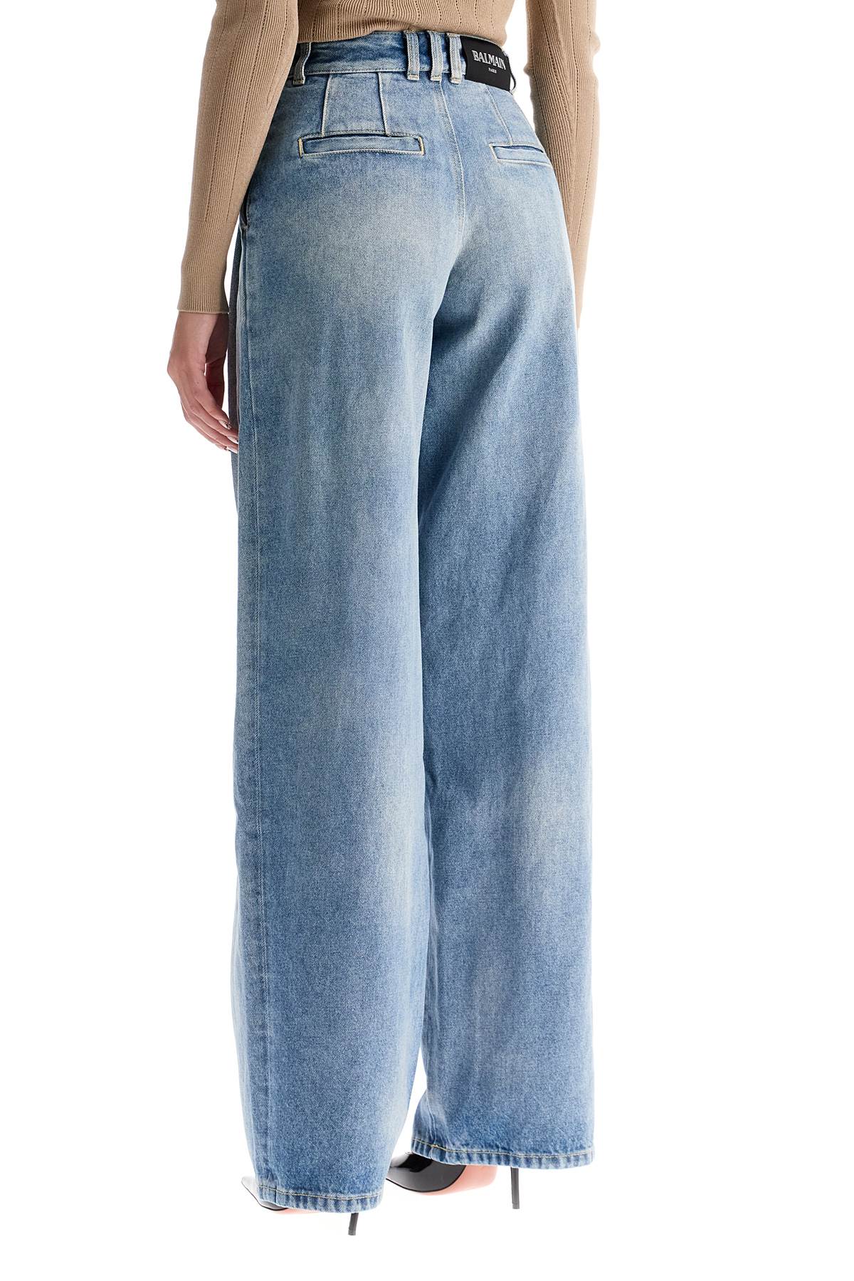 Shop Balmain Wide Leg Jeans With Pleats In Light Blue