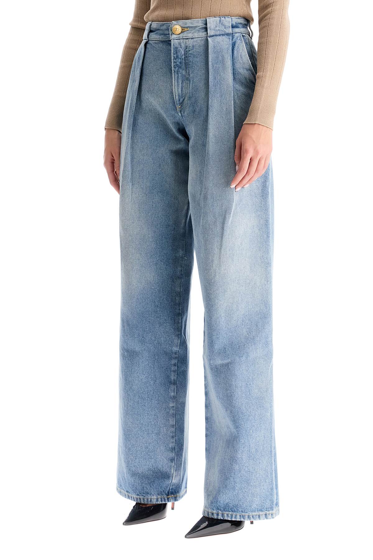 Shop Balmain Wide Leg Jeans With Pleats In Light Blue