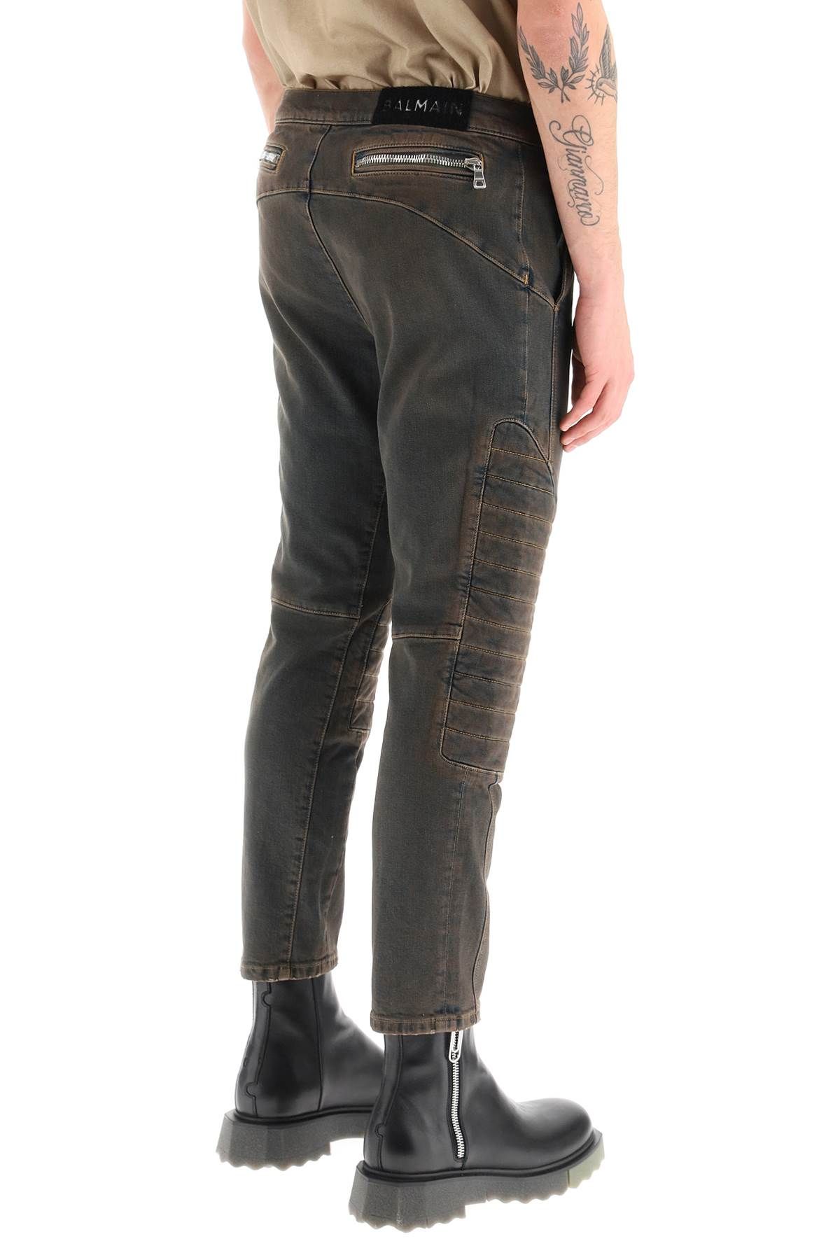 Shop Balmain Stretch Jeans With Quilted And Padded Inserts In Brown